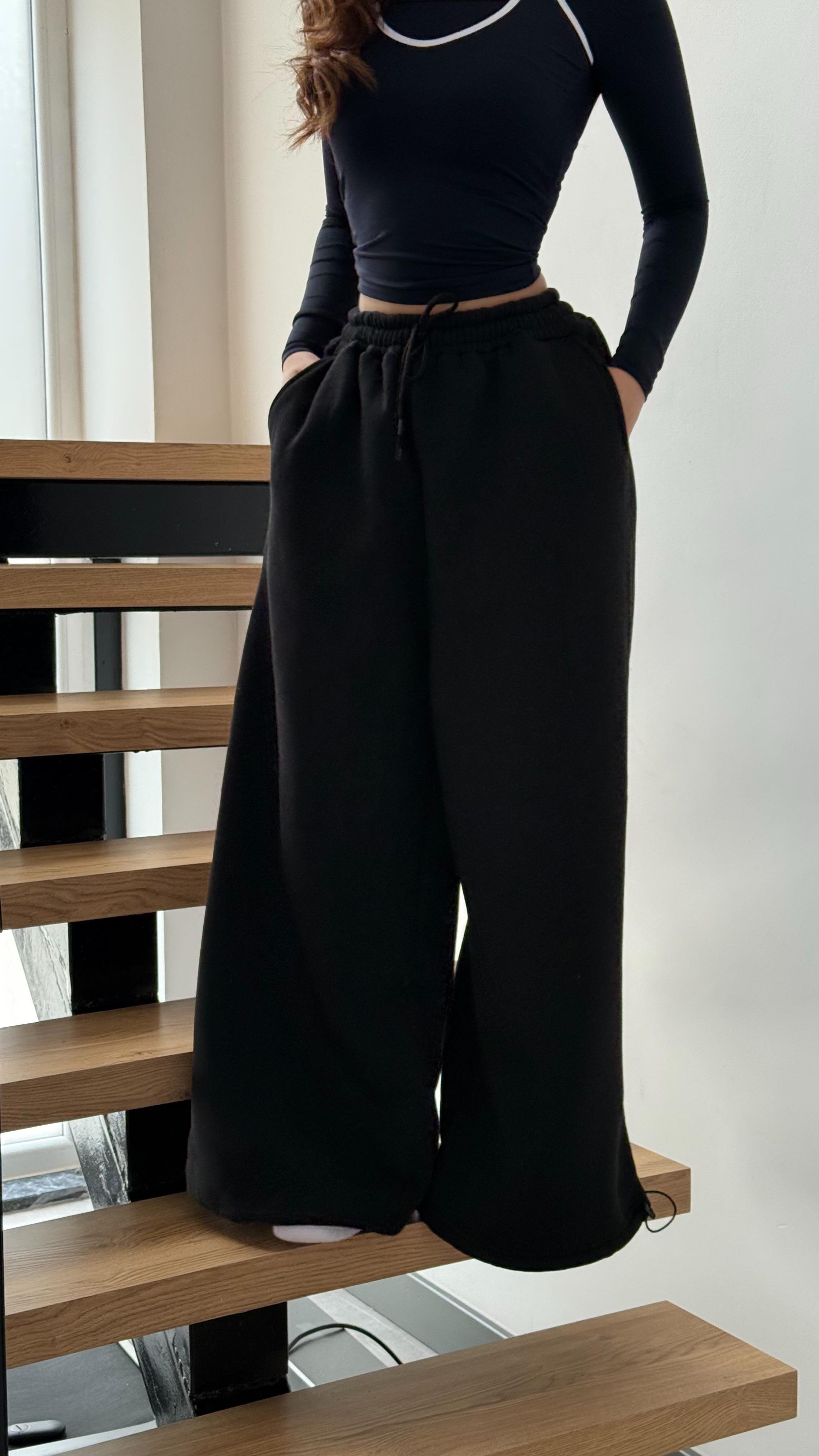 Oversize Baggy İçi Polarlı Eşofman Siyah