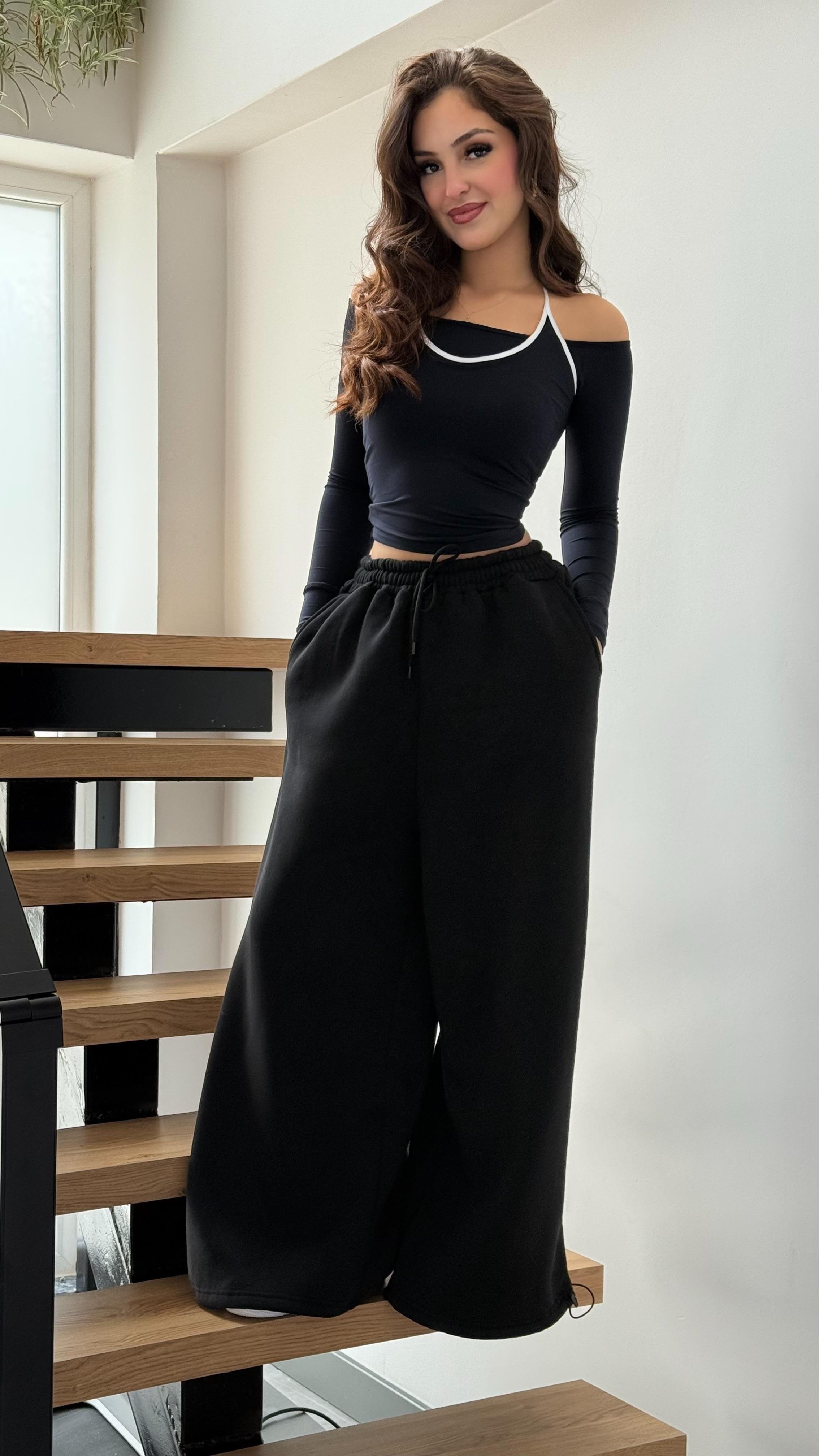 Oversize Baggy İçi Polarlı Eşofman Siyah