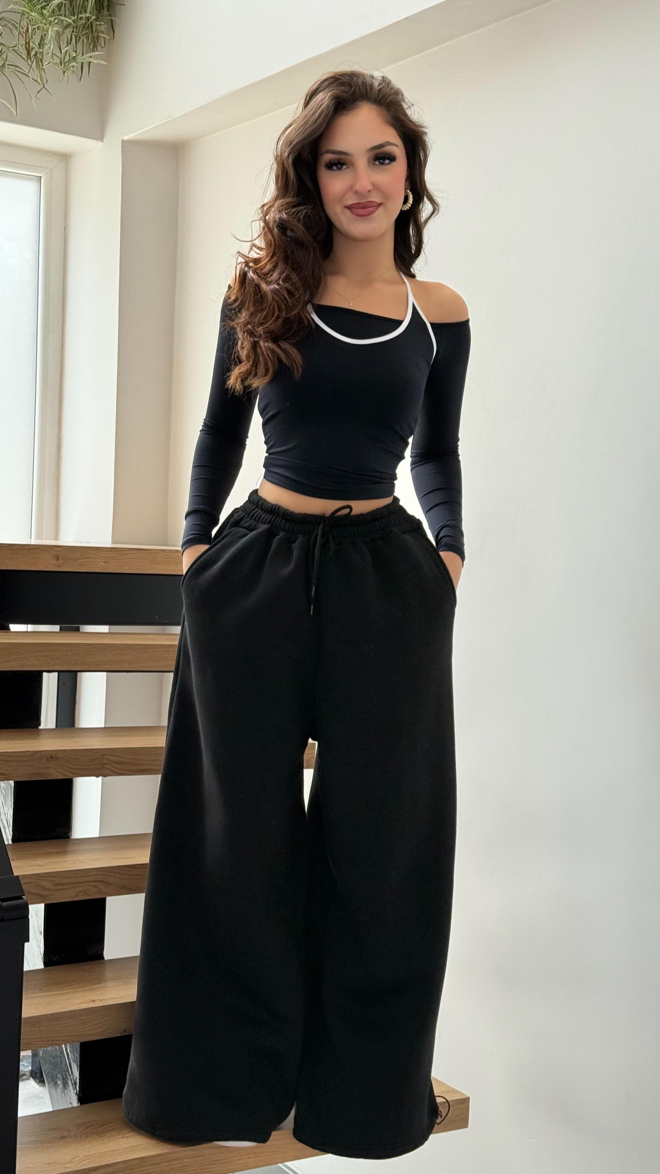 Oversize Baggy İçi Polarlı Eşofman Siyah