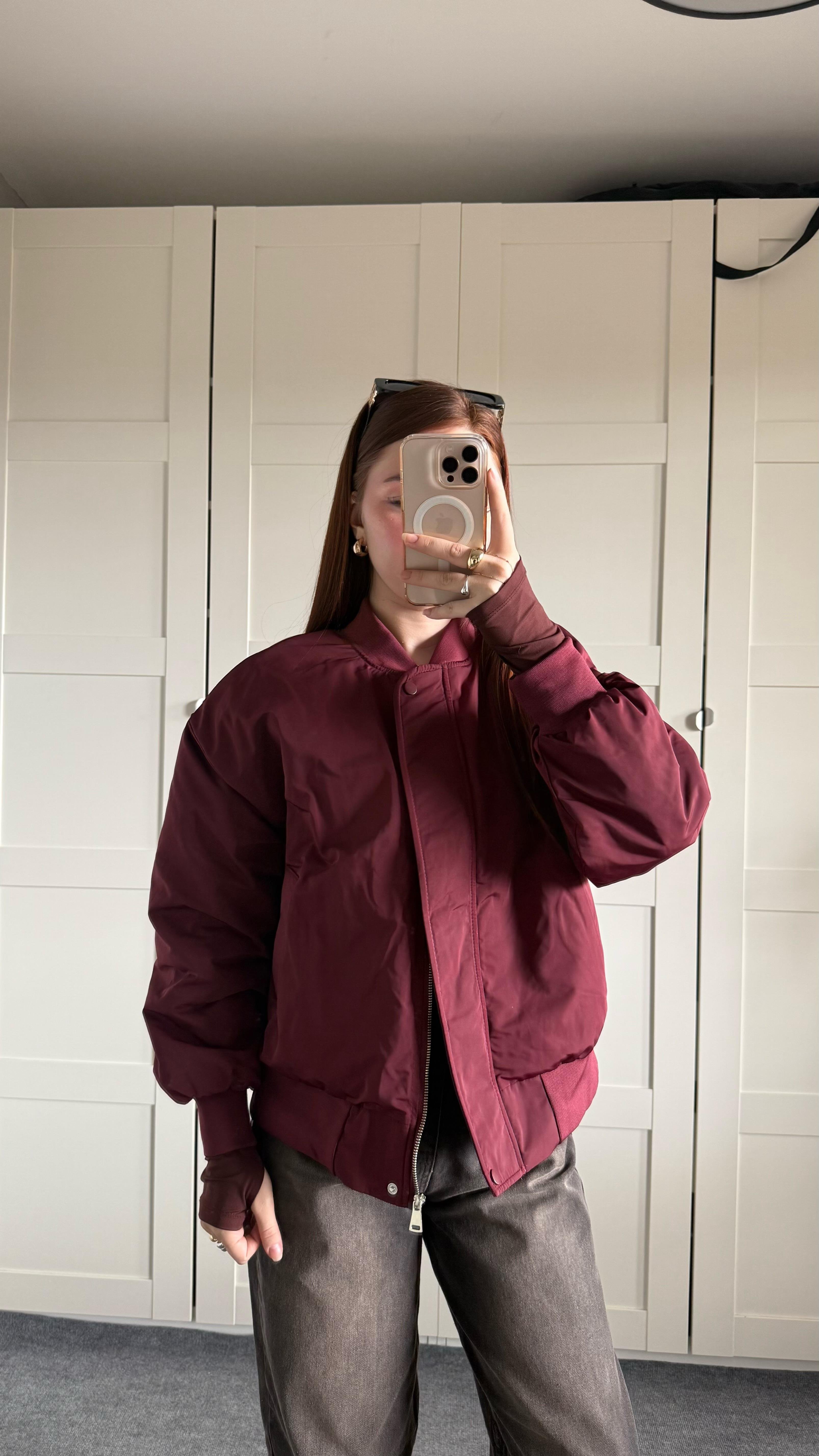 Oversize Bomber Ceket Bordo