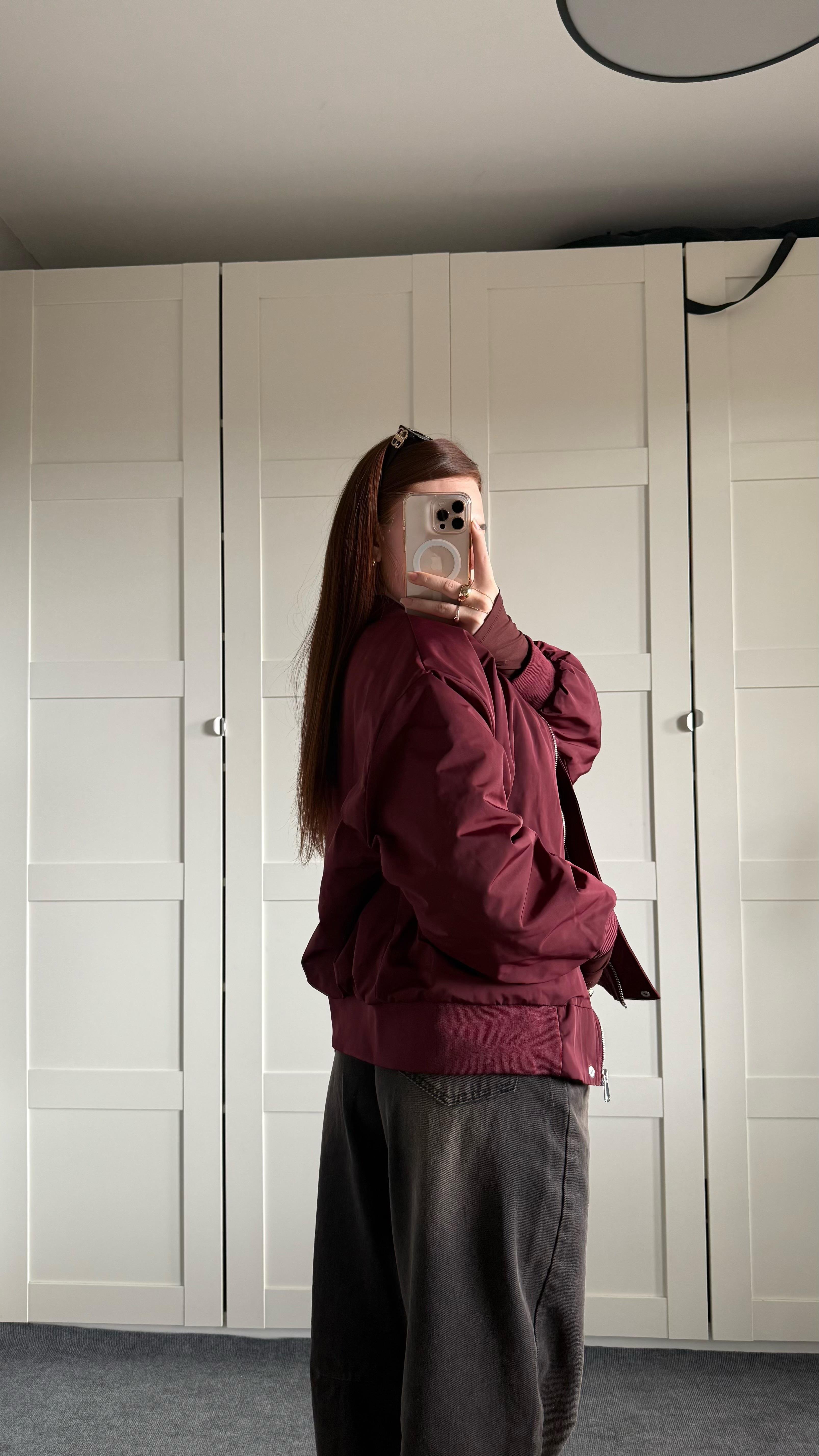 Oversize Bomber Ceket Bordo