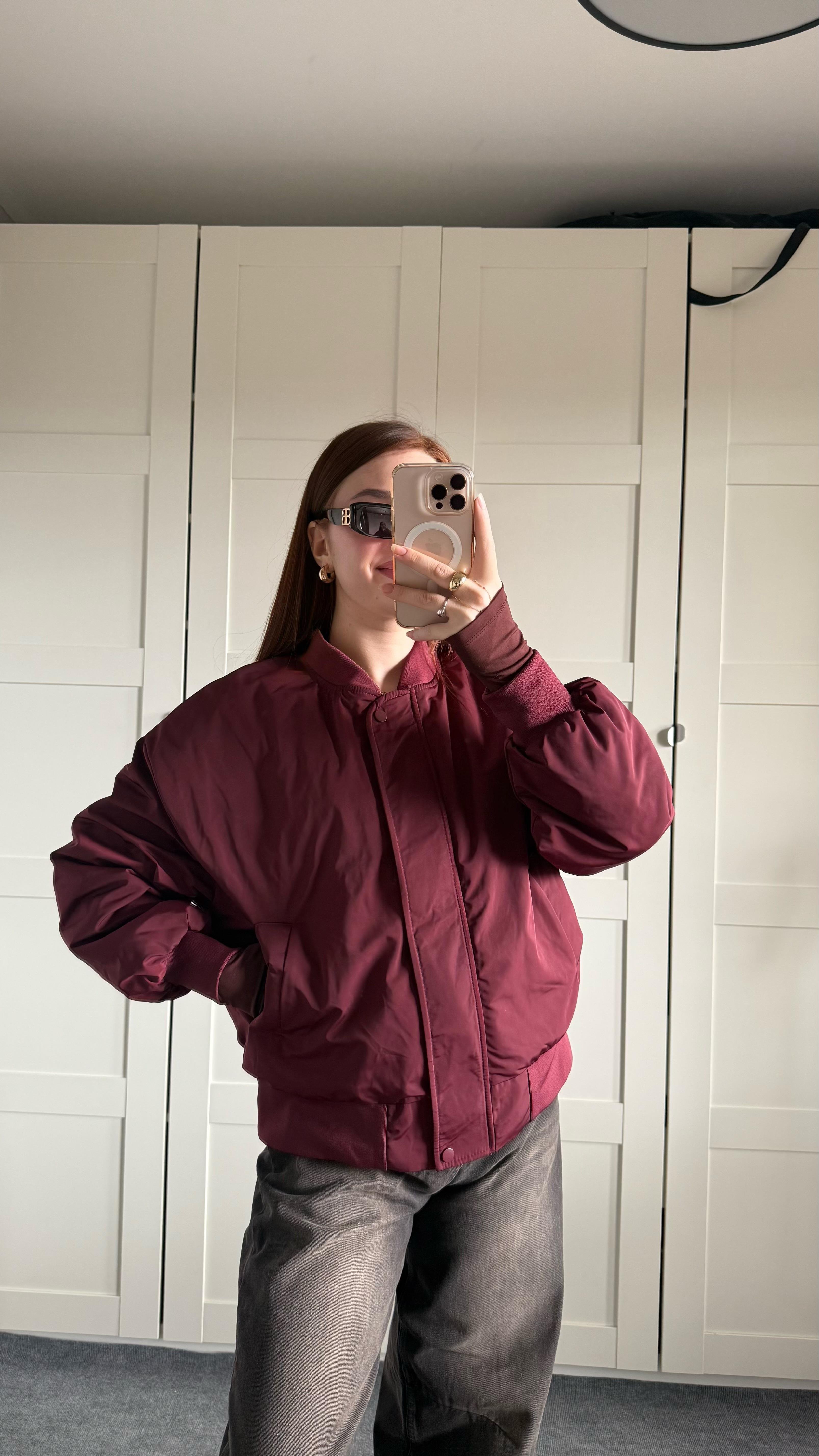 Oversize Bomber Ceket Bordo