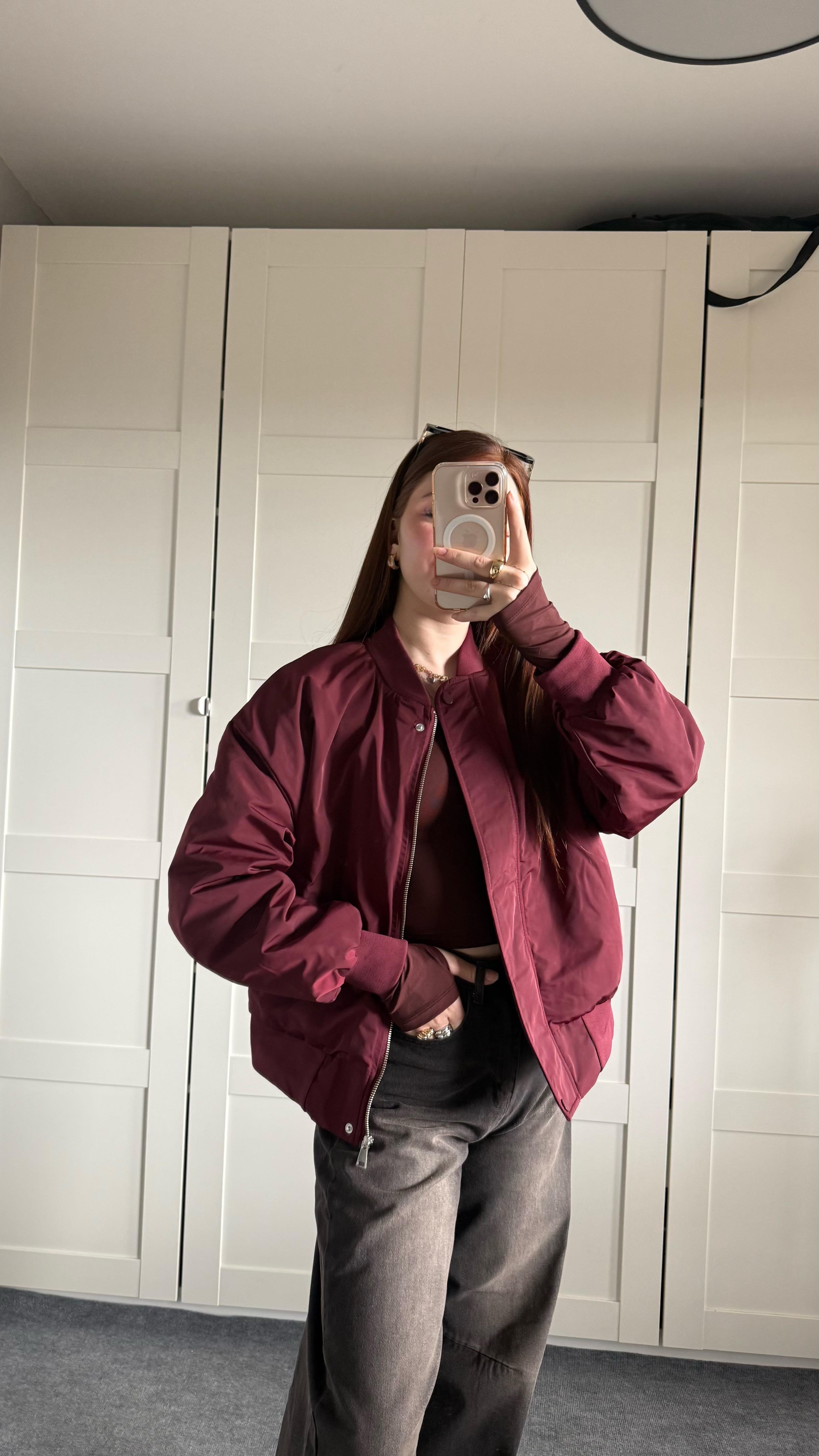 Oversize Bomber Ceket Bordo
