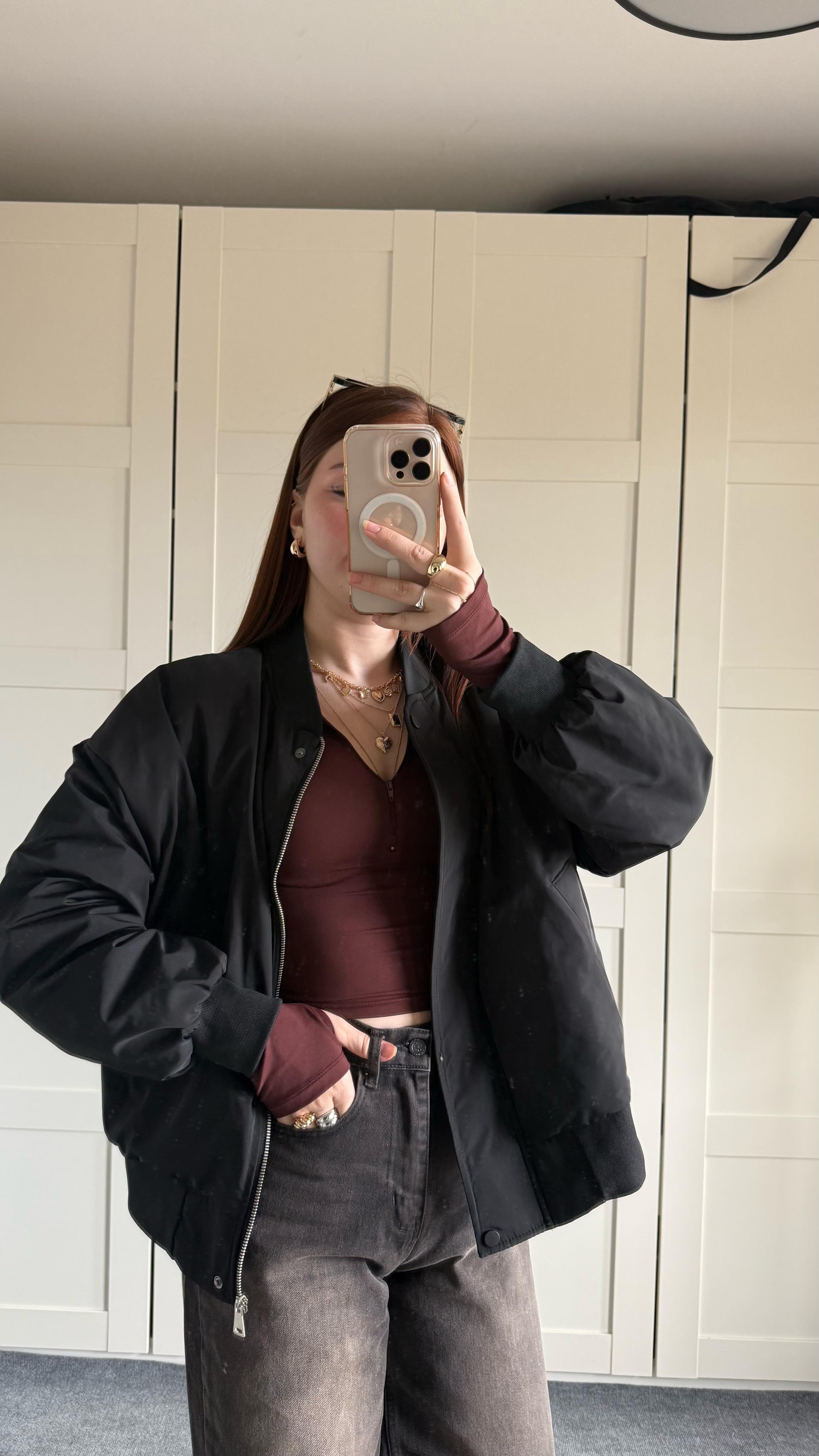 Oversize Bomber Ceket Siyah