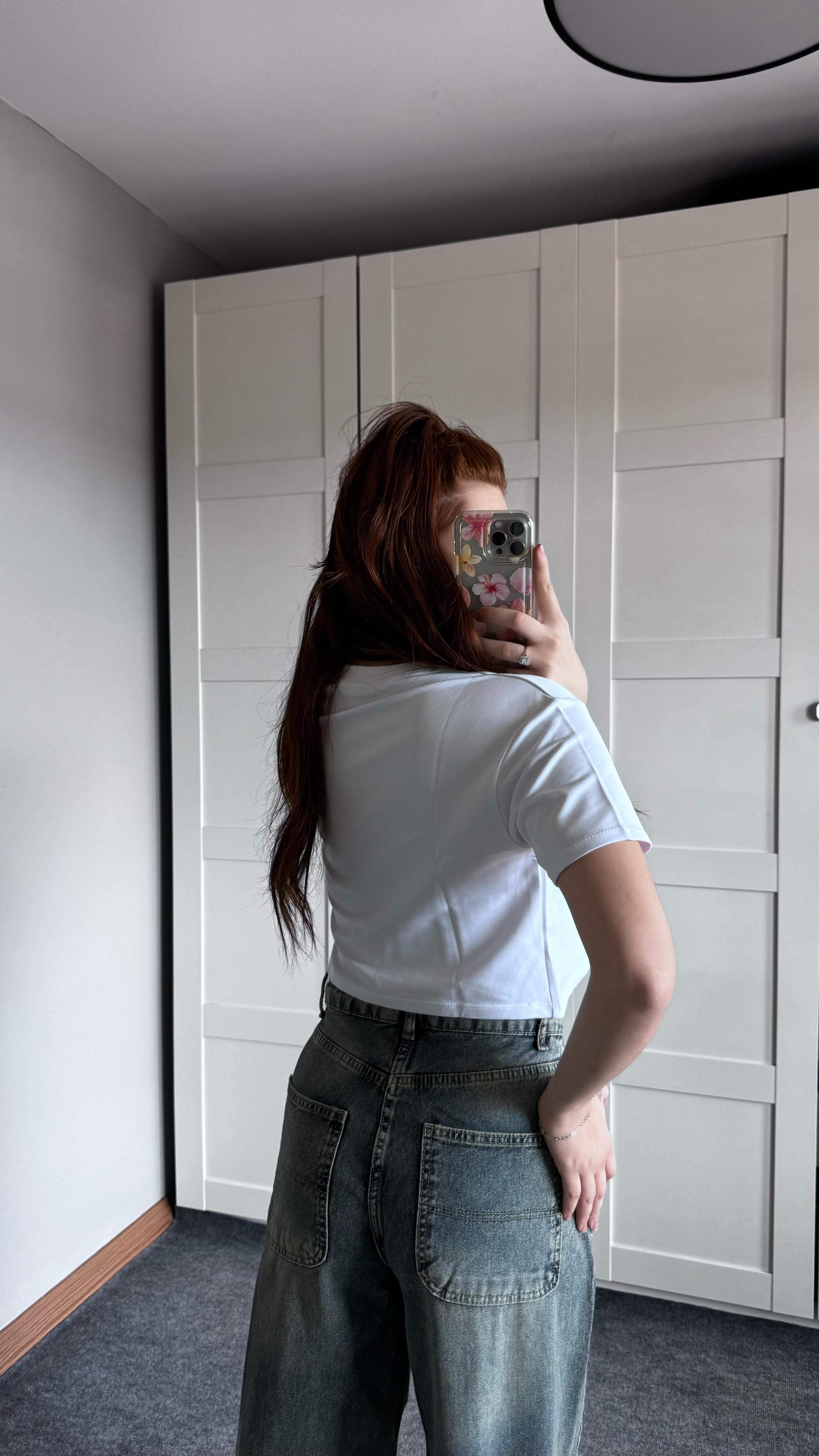 Oversize Crop Tişört Beyaz