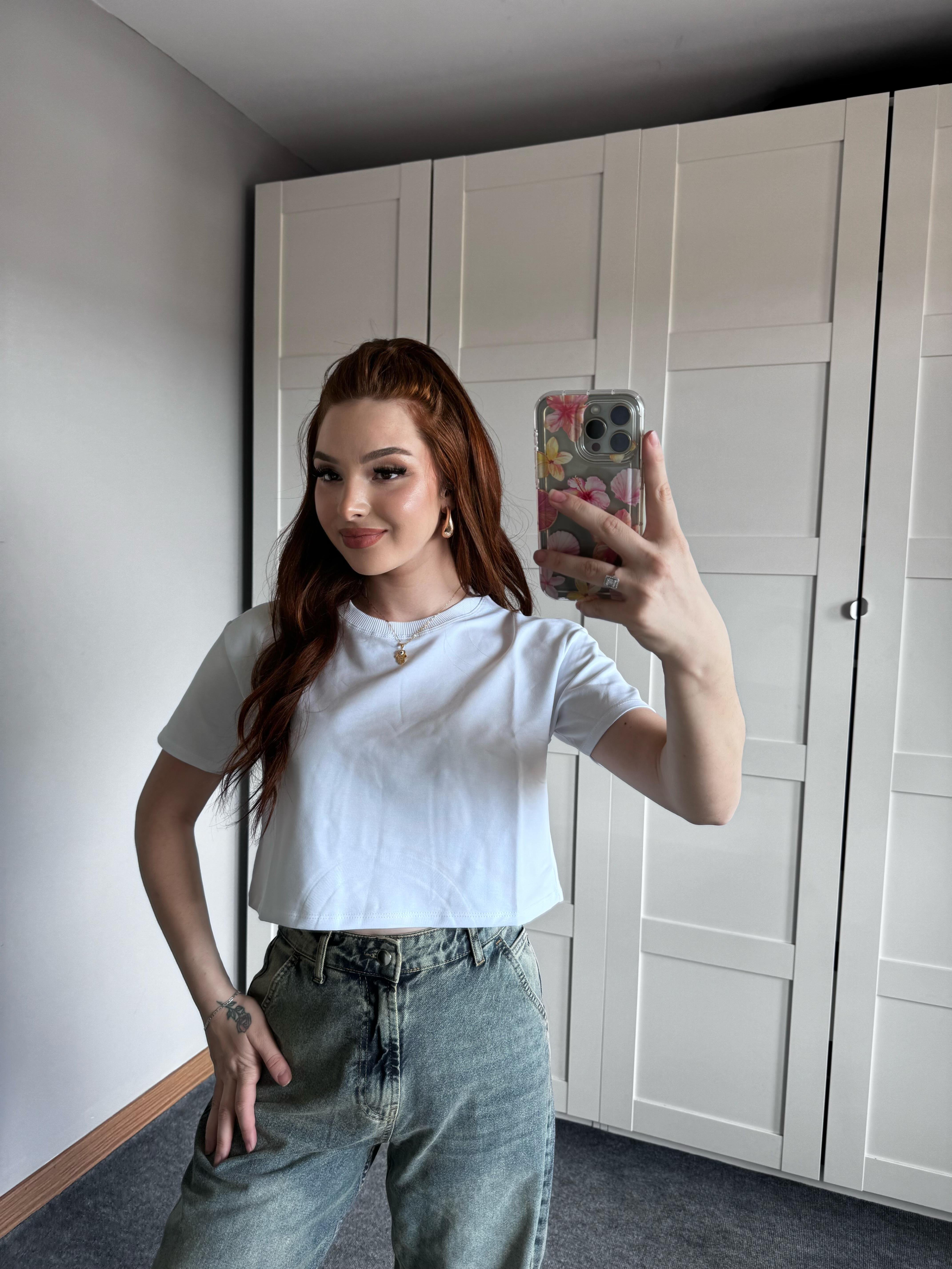 Oversize Crop Tişört Beyaz