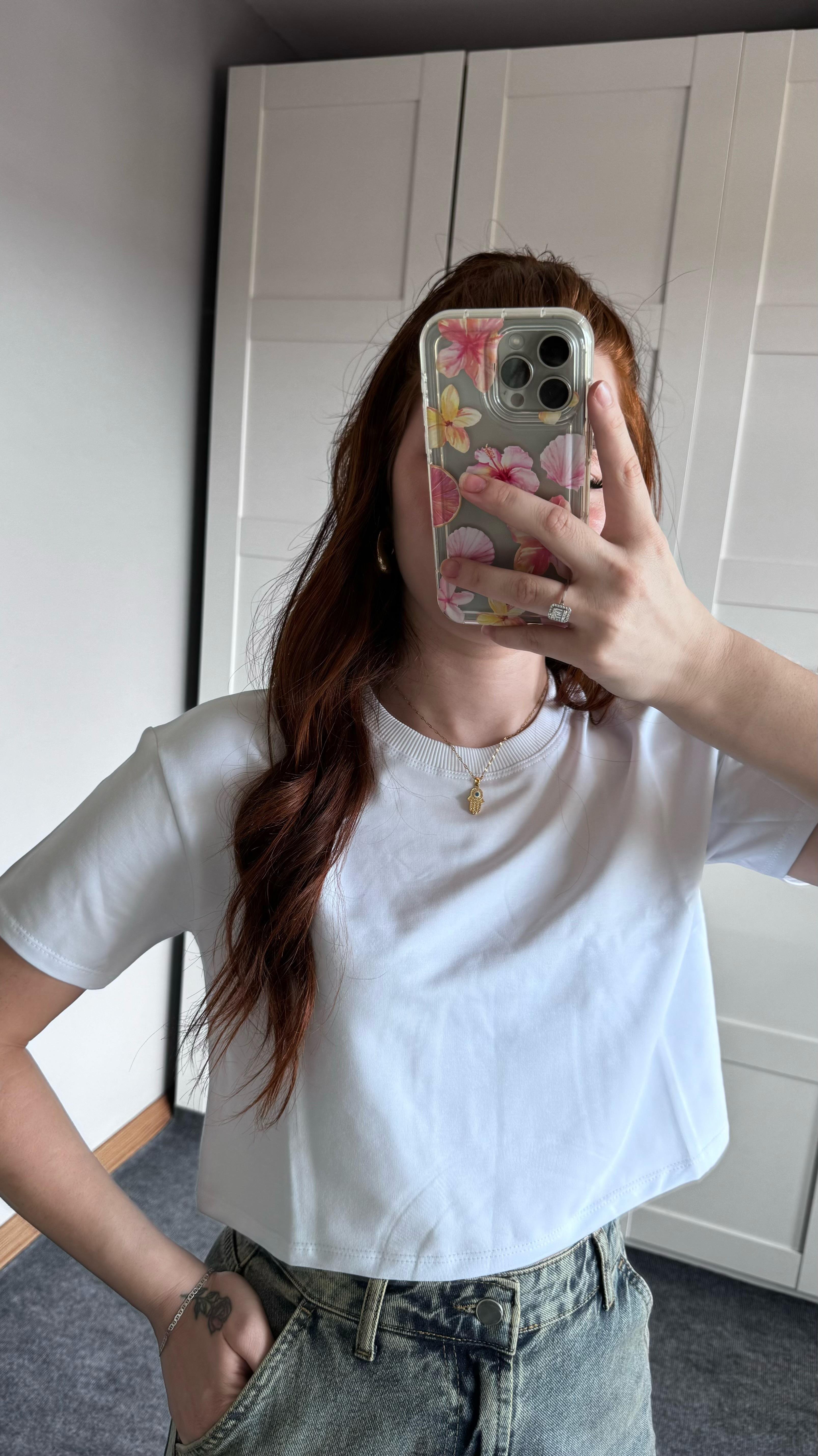 Oversize Crop Tişört Beyaz