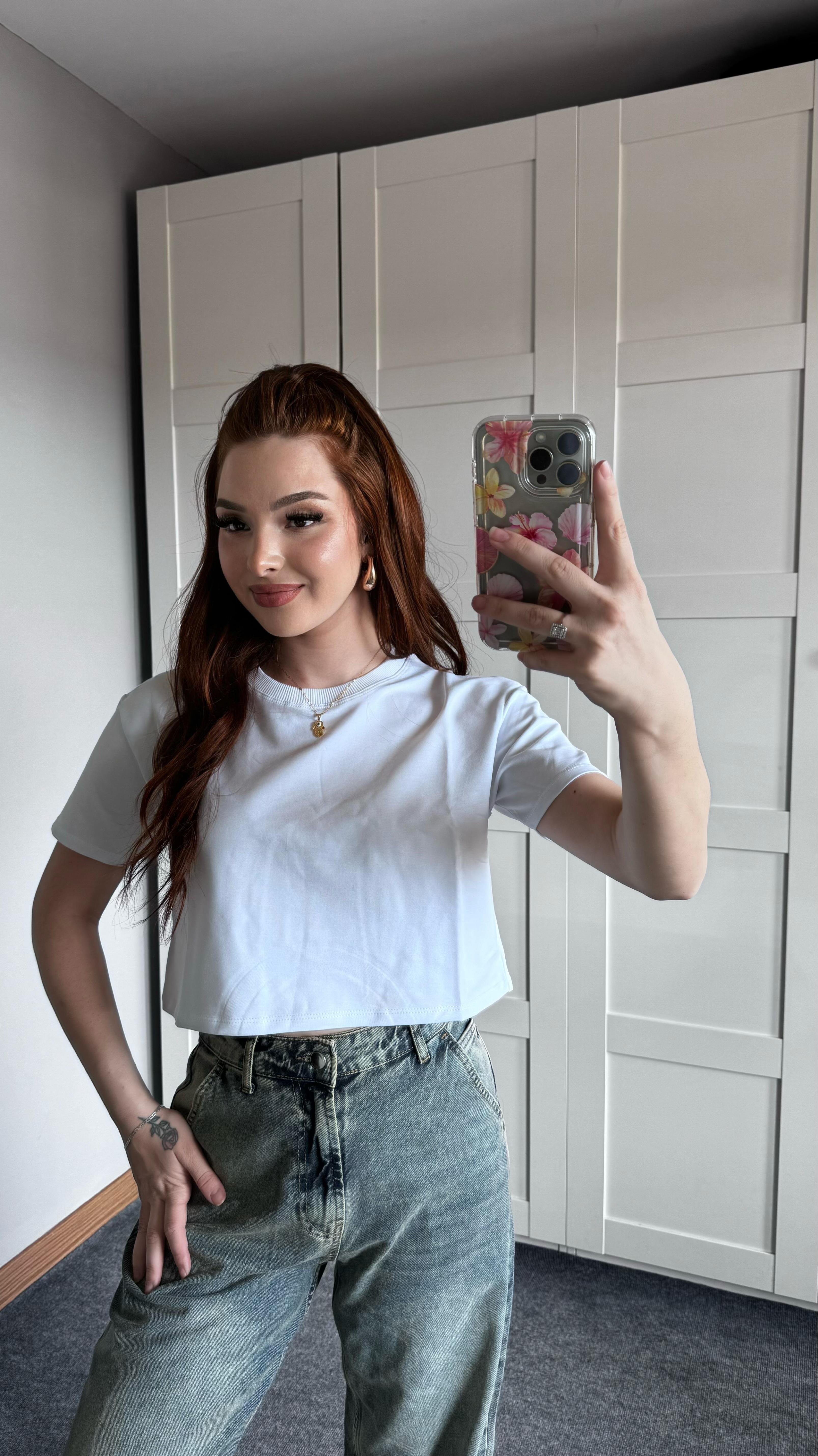 Oversize Crop Tişört Beyaz