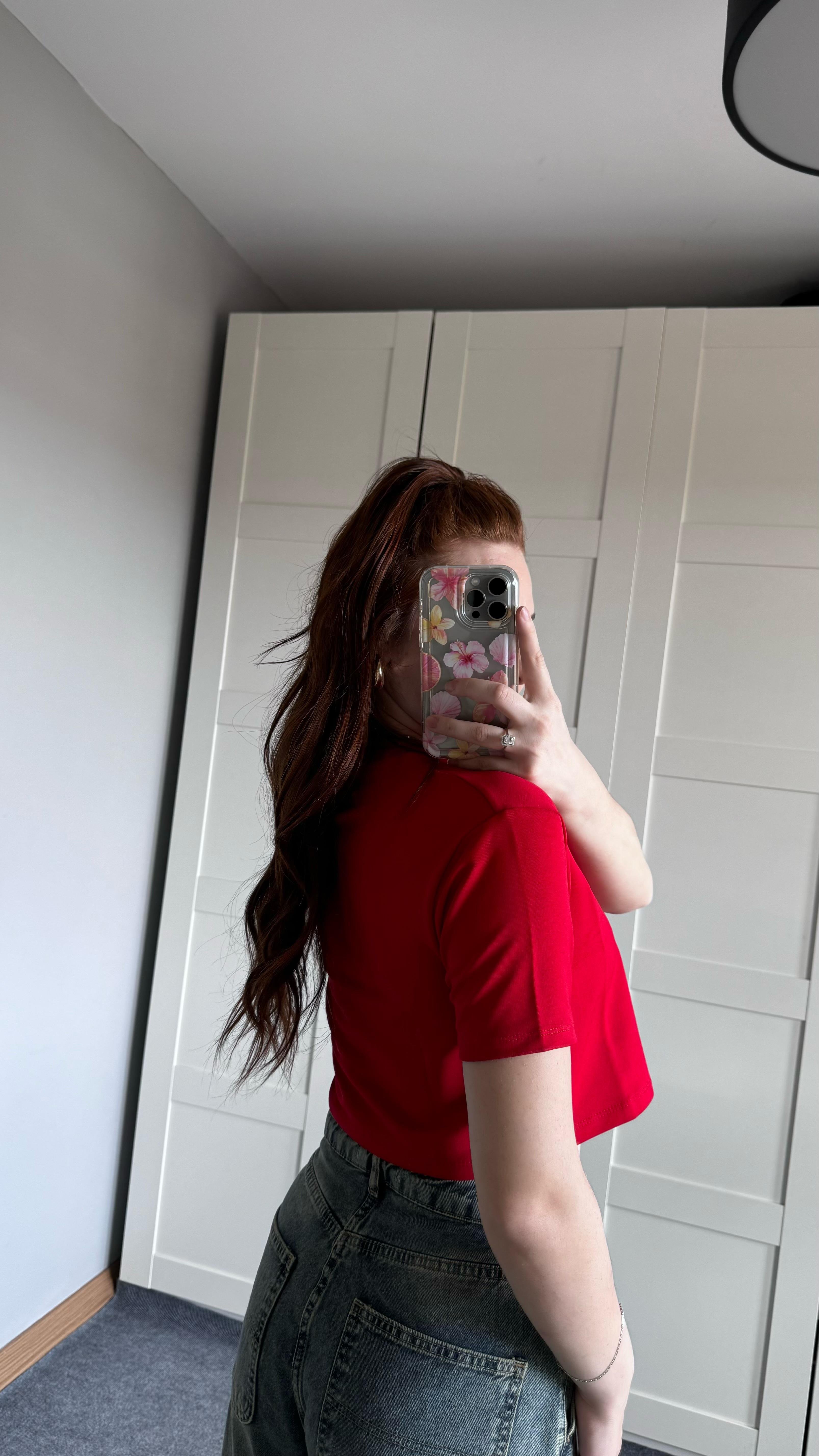 Oversize Crop Tişört Kırmızı