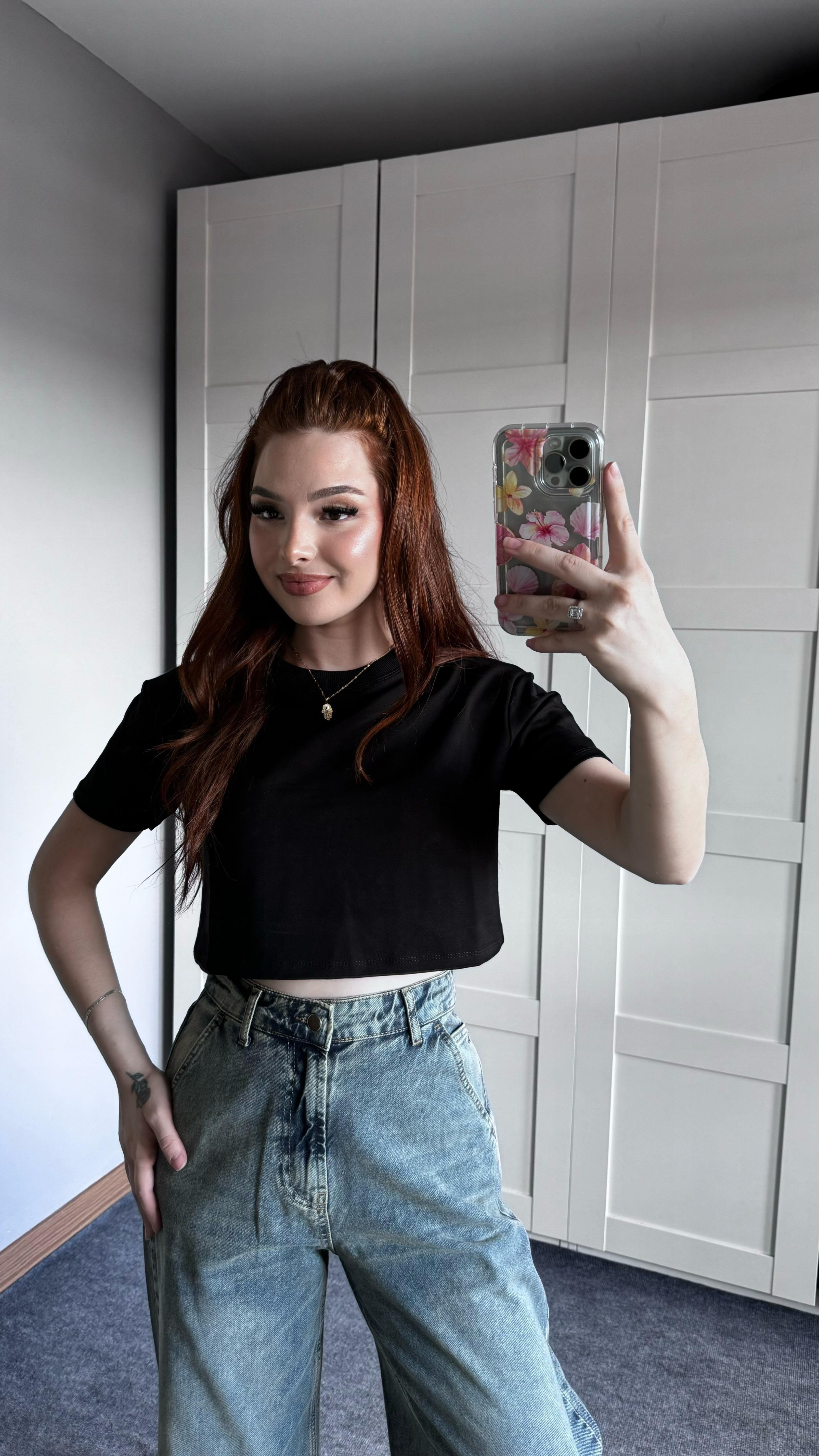 Oversize Crop Tişört Siyah