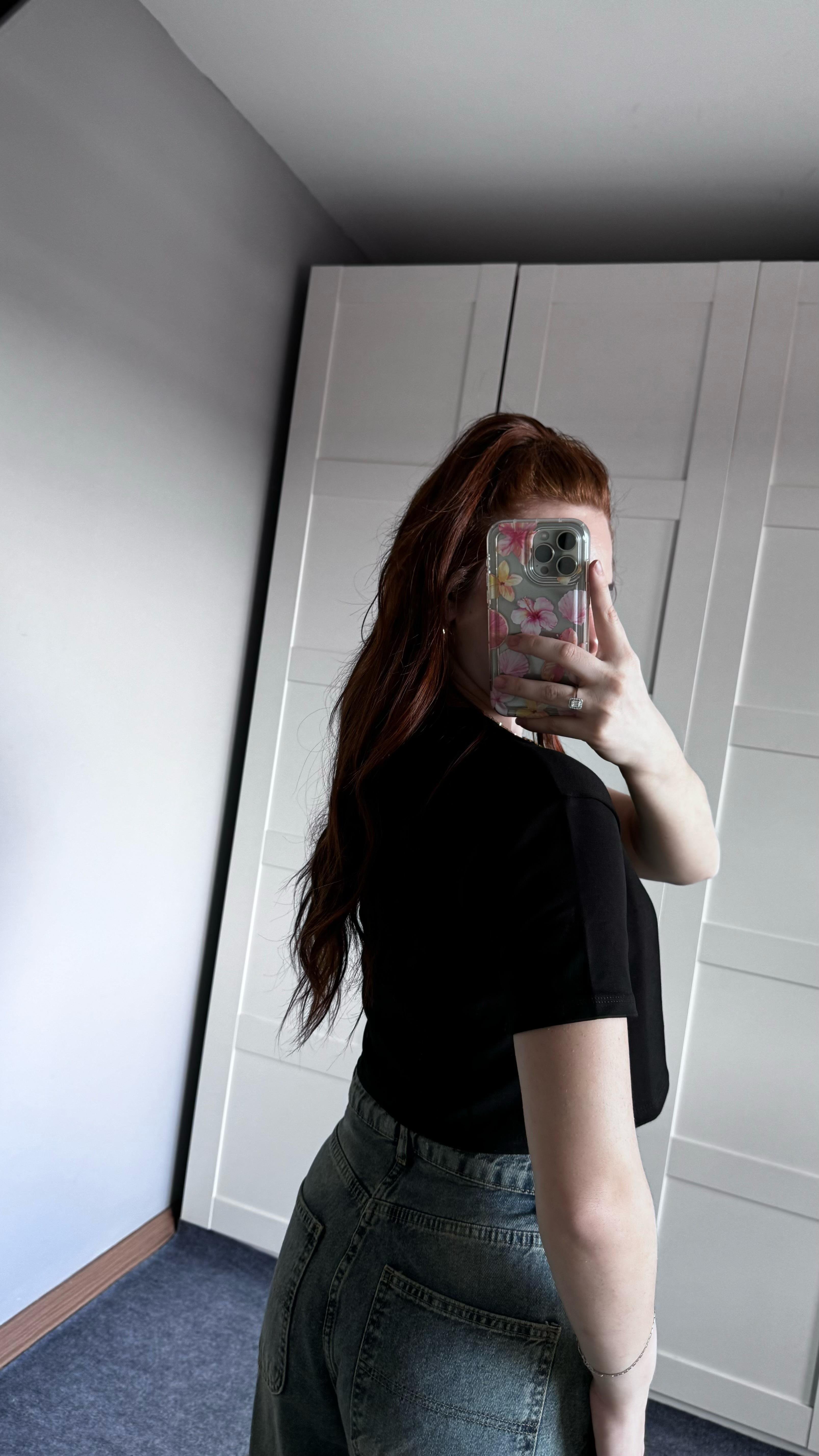 Oversize Crop Tişört Siyah