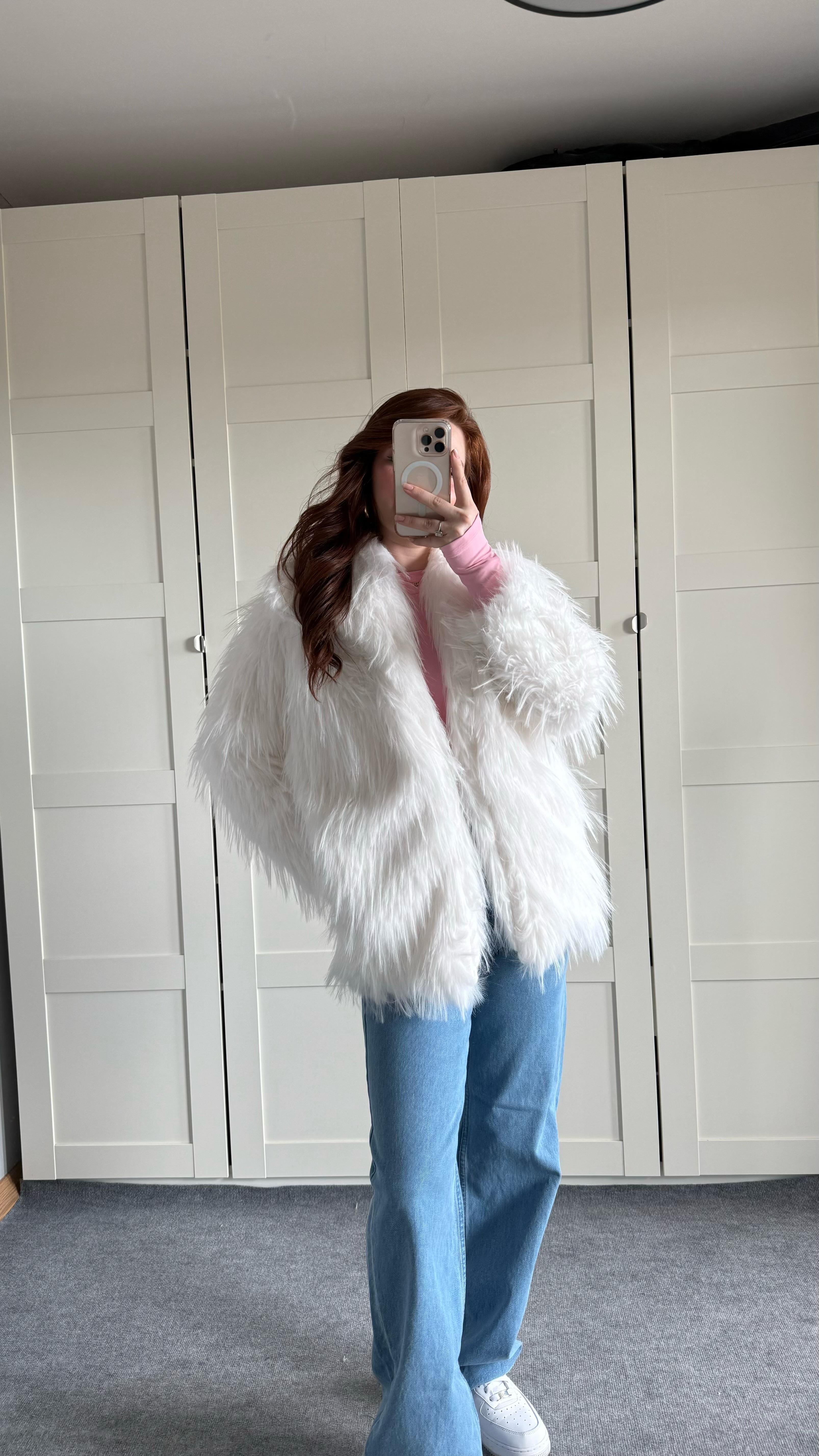 Oversize Lüx Beyaz Kürk