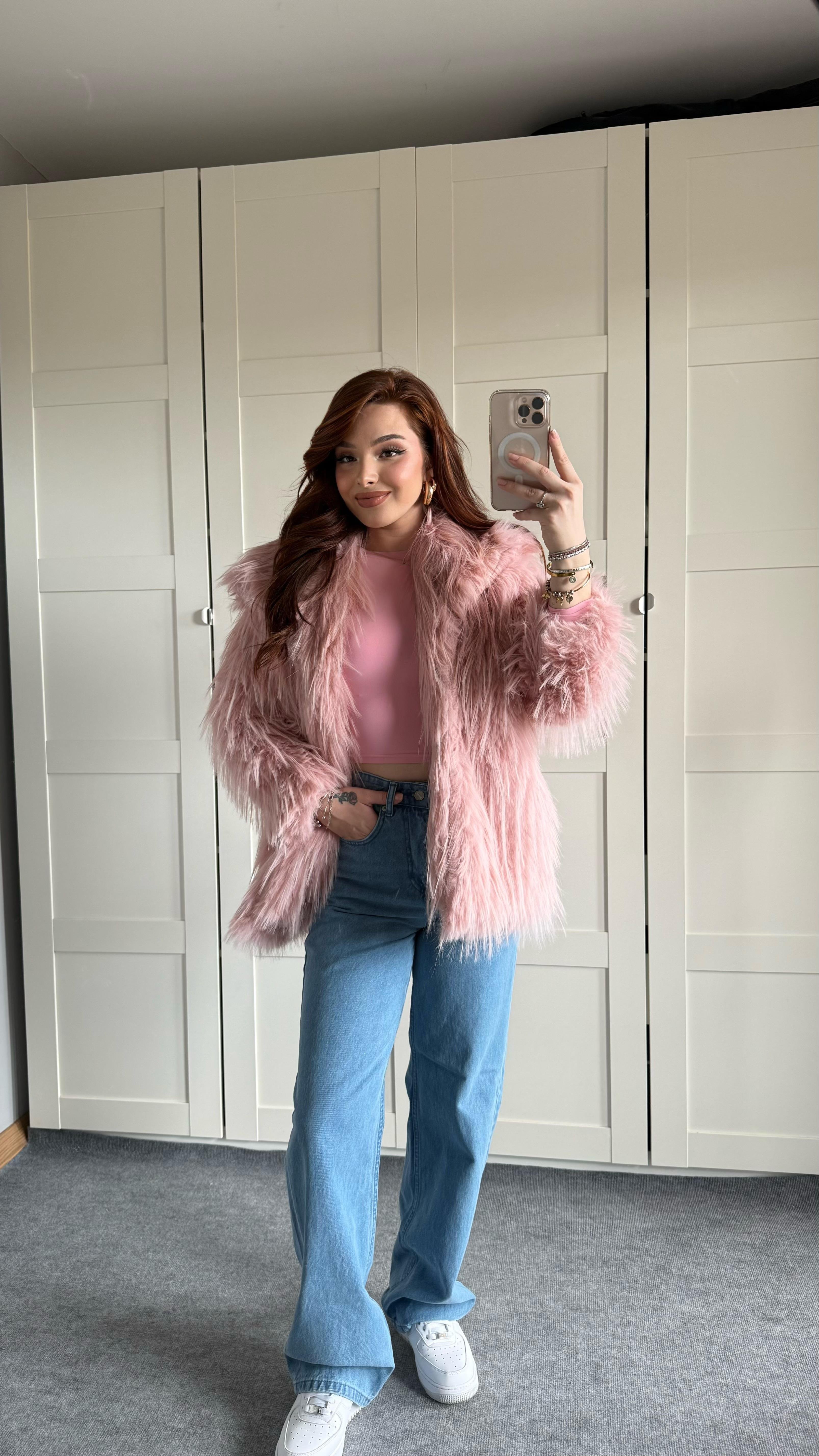 Oversize Lüx Pembe Kürk