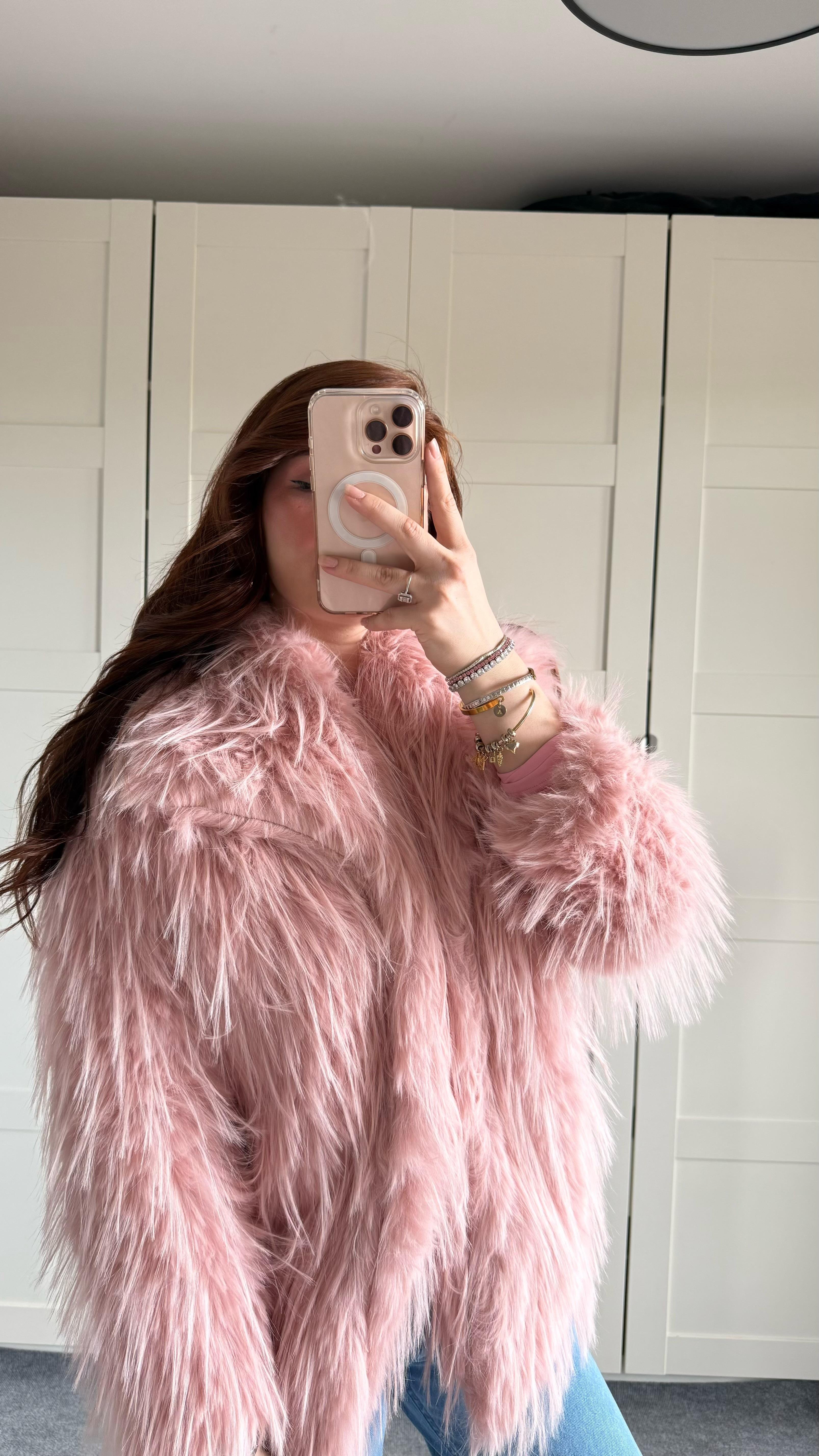 Oversize Lüx Pembe Kürk
