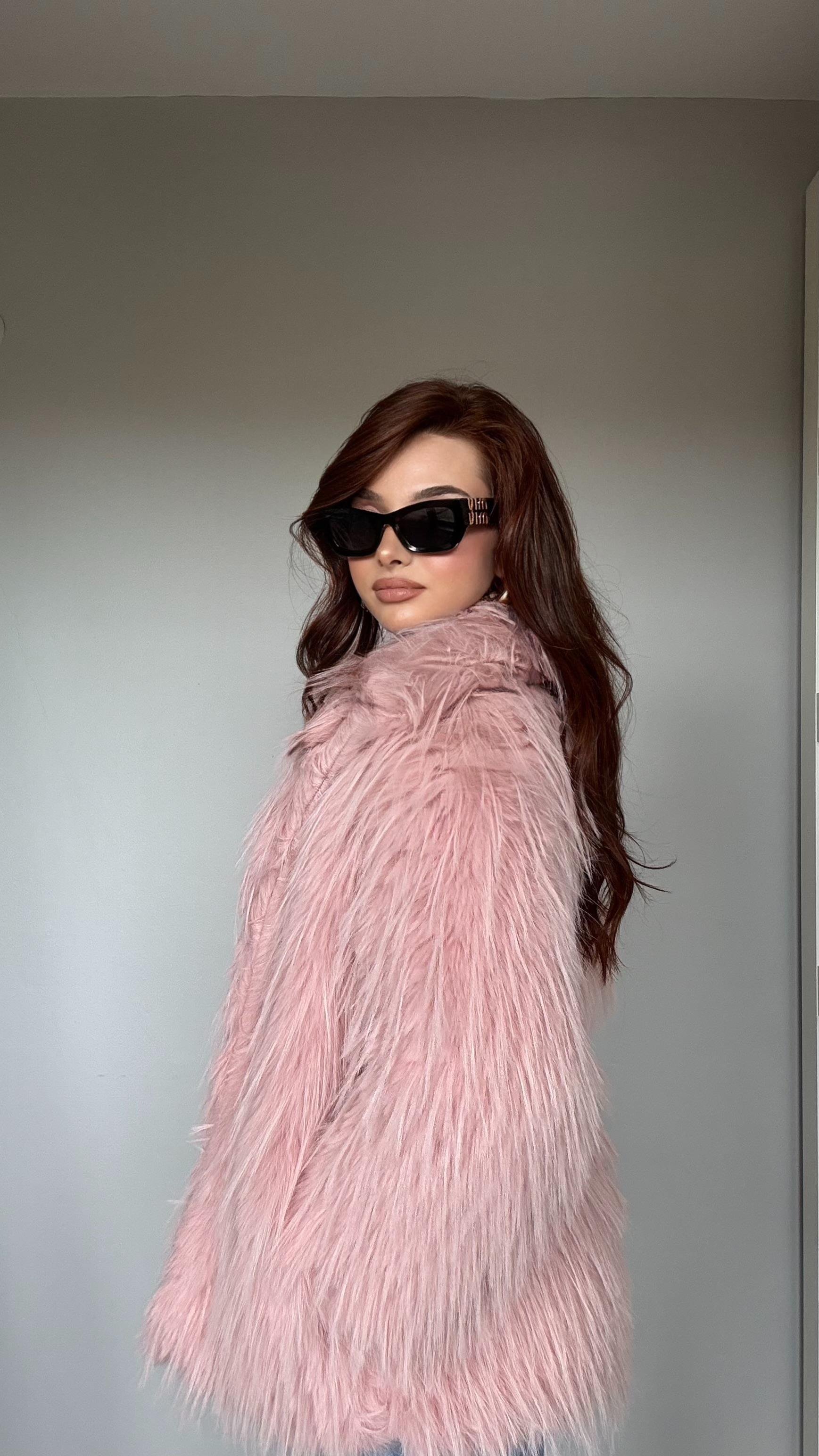 Oversize Lüx Pembe Kürk