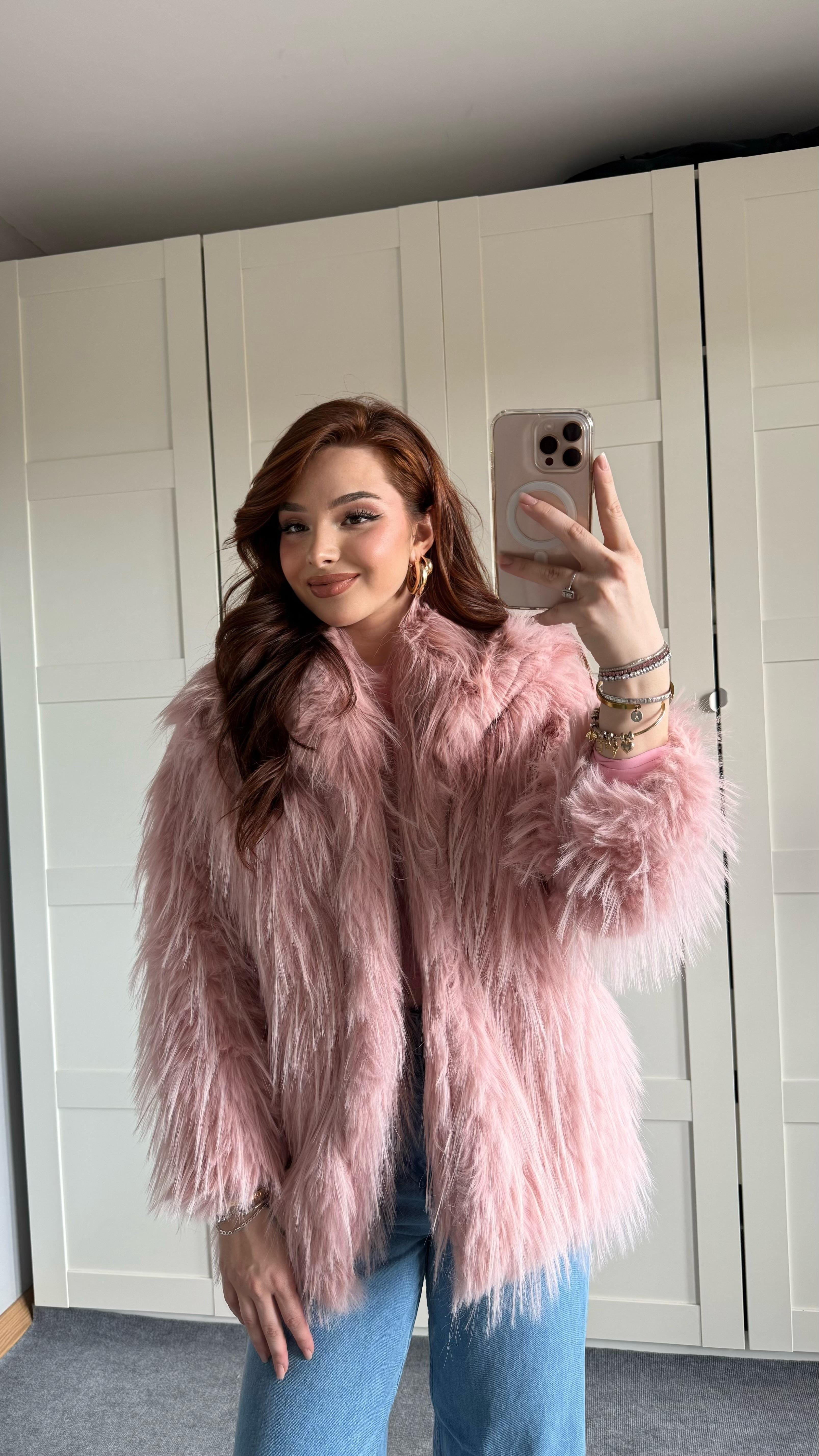 Oversize Lüx Pembe Kürk
