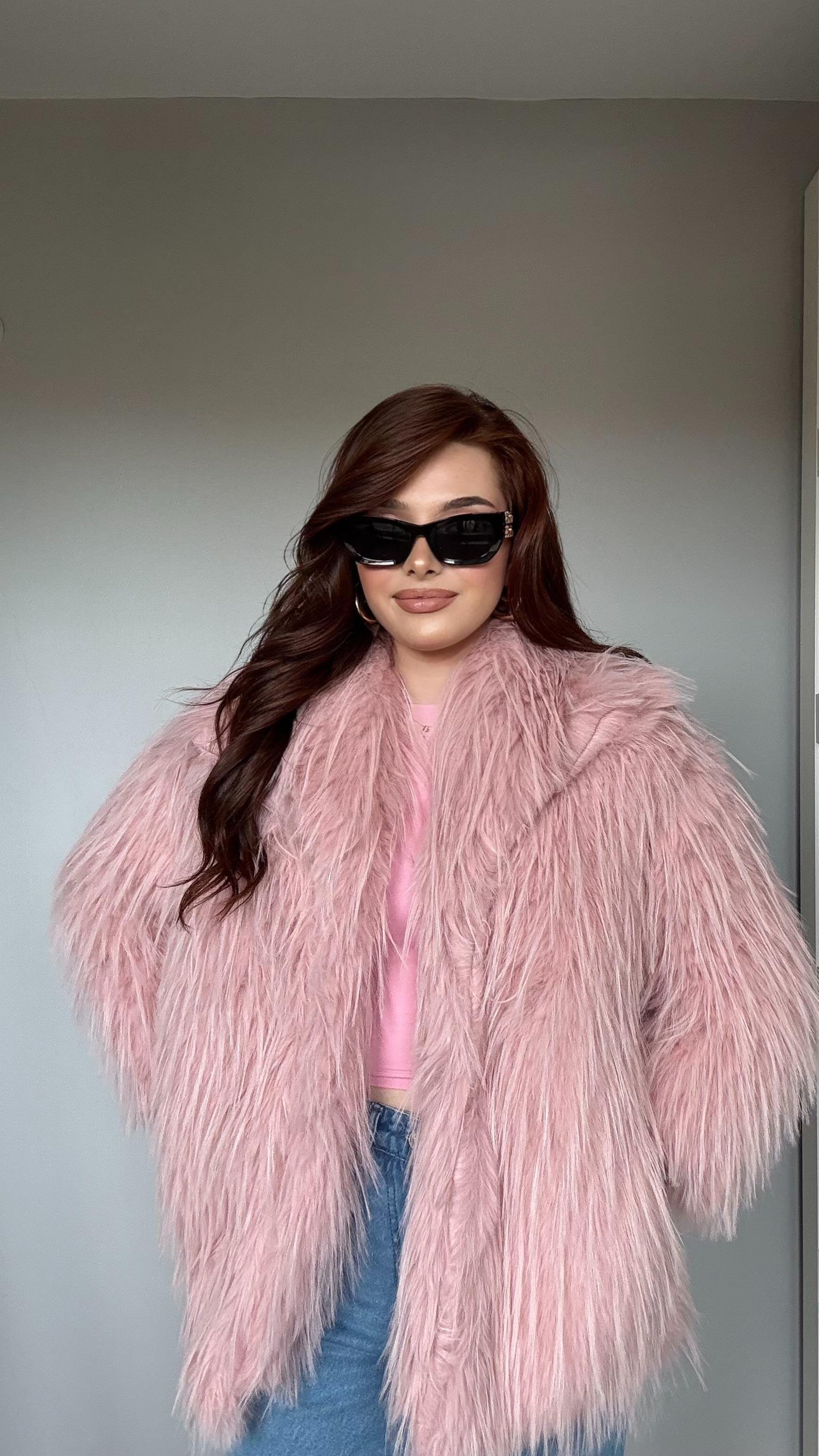 Oversize Lüx Pembe Kürk