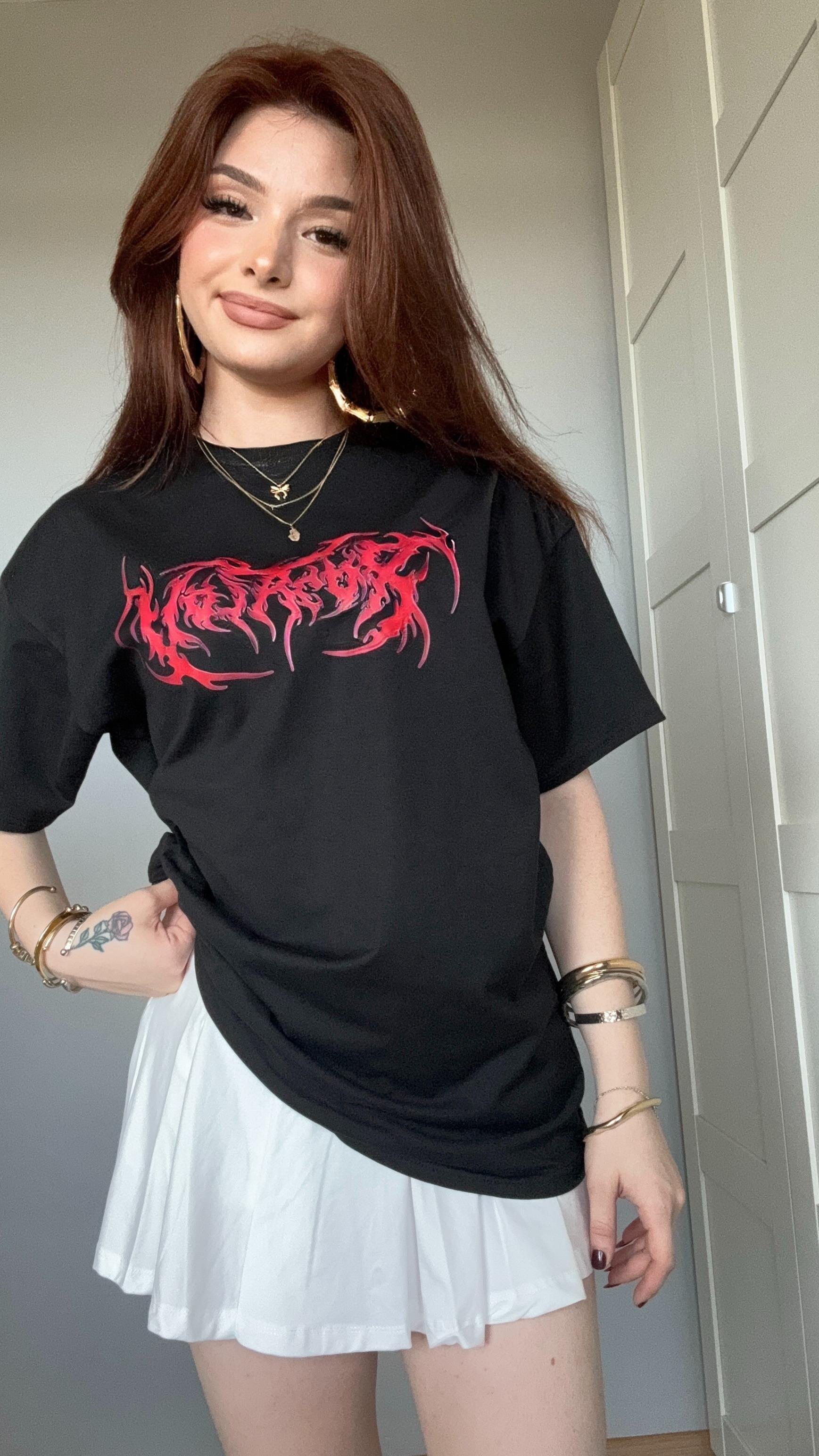 Oversize Siyah Dragon Tişört 