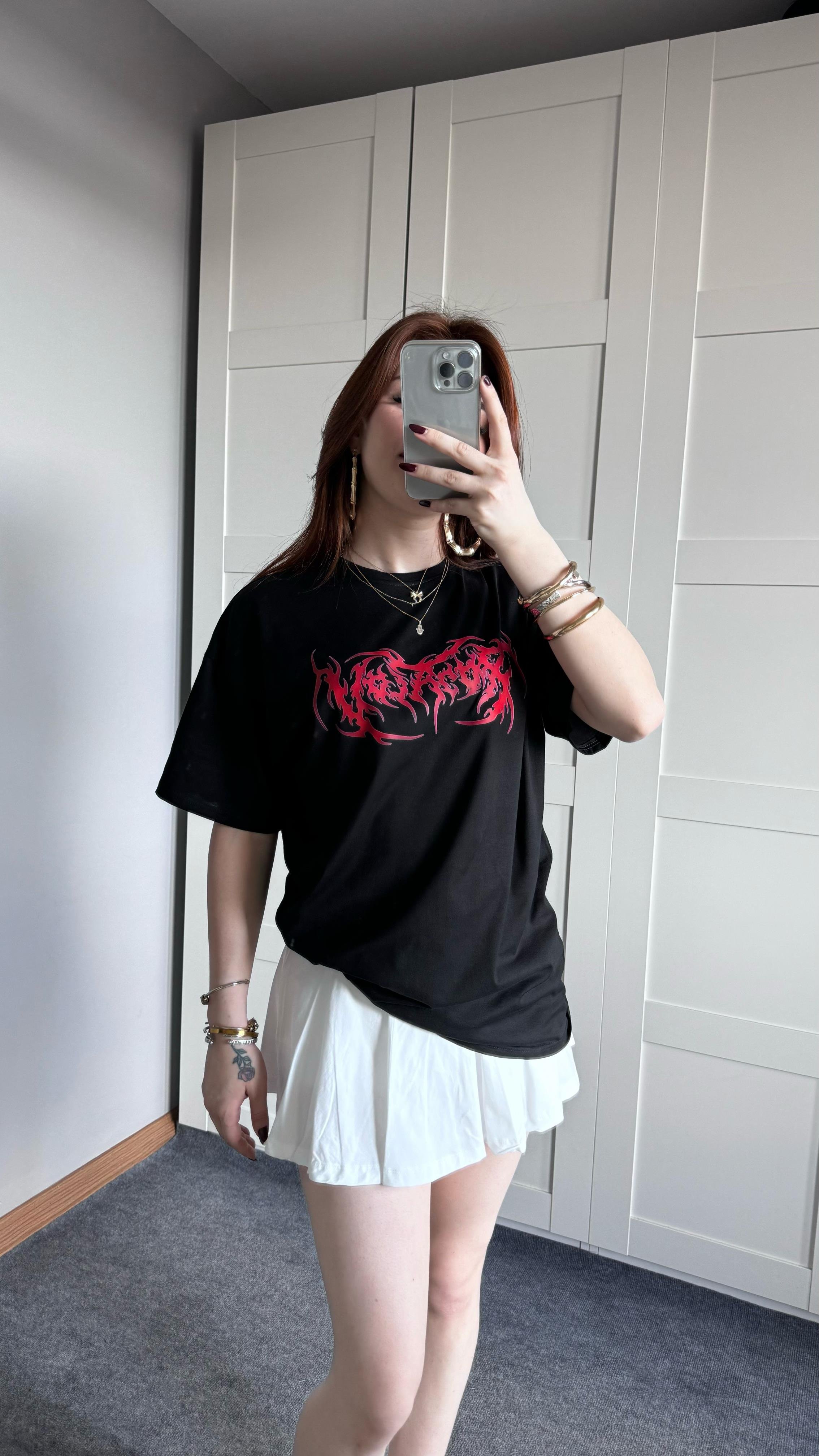 Oversize Siyah Dragon Tişört 
