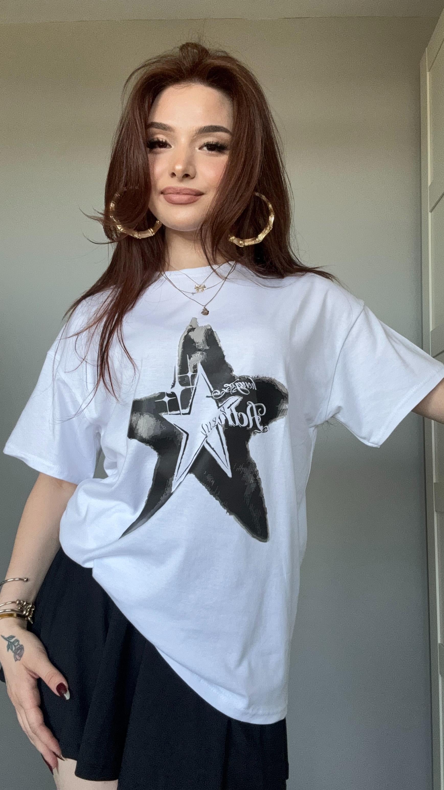 Oversize Star Beyaz Tişört 