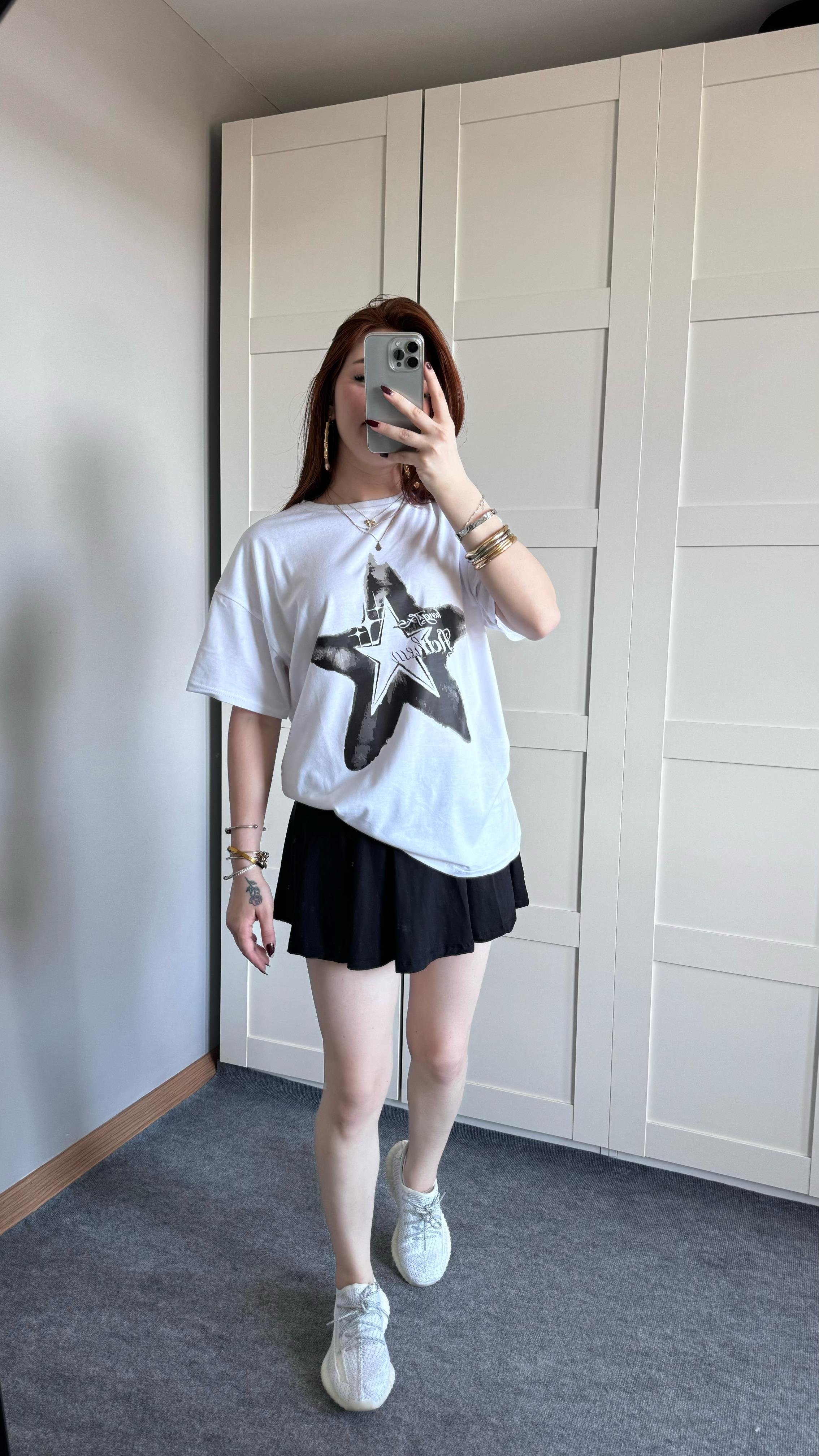 Oversize Star Beyaz Tişört 