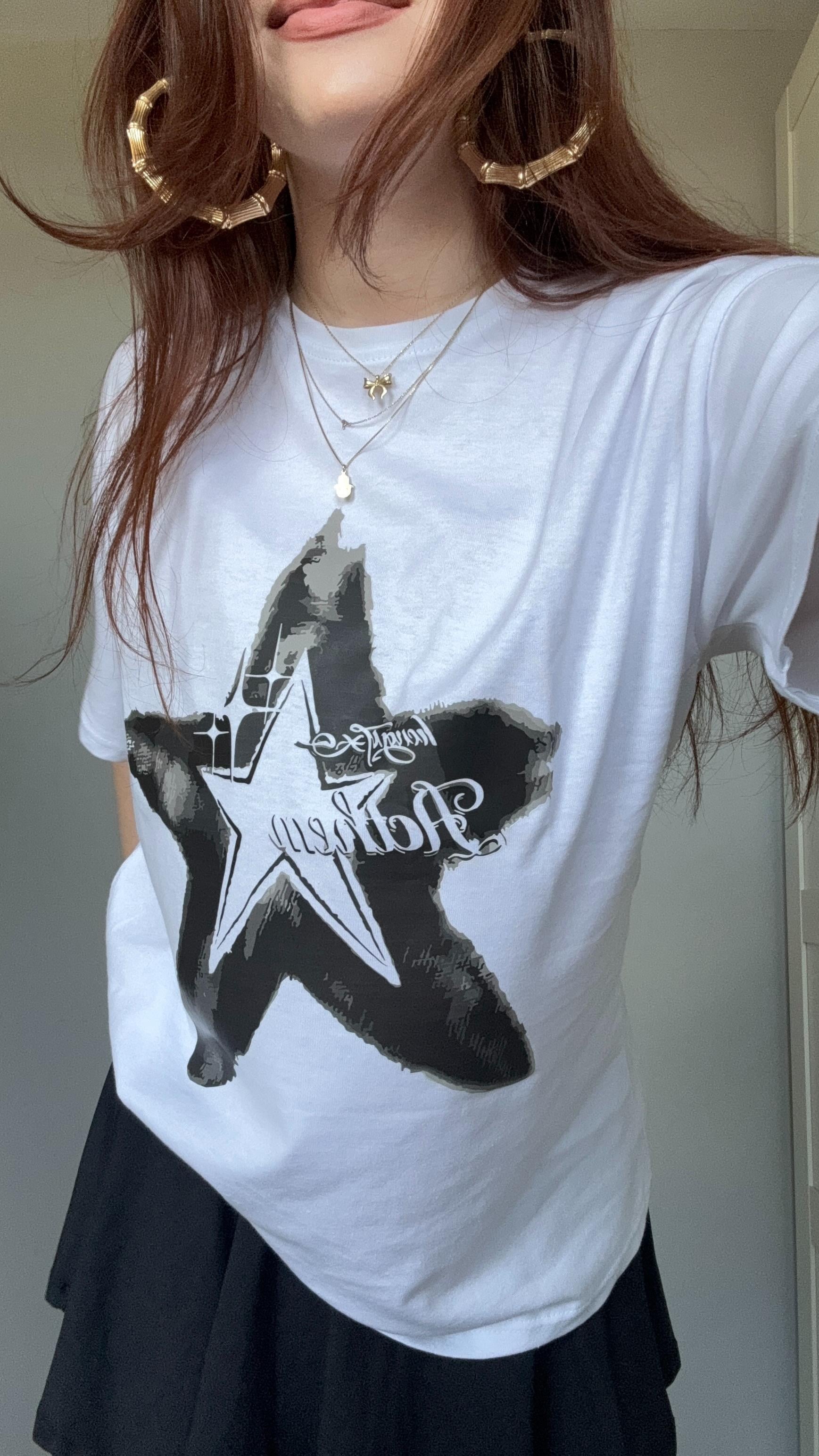 Oversize Star Beyaz Tişört 