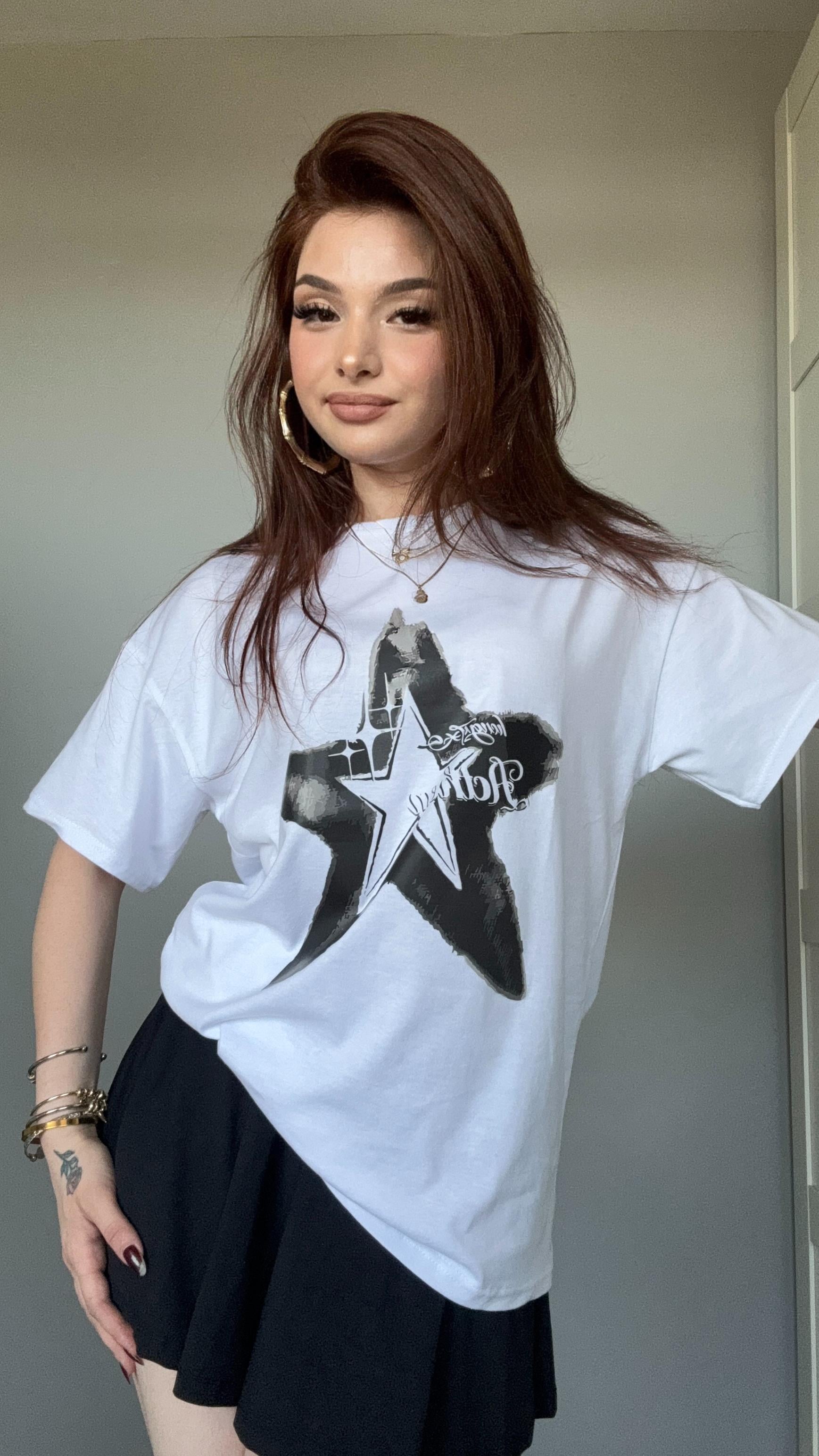 Oversize Star Beyaz Tişört 