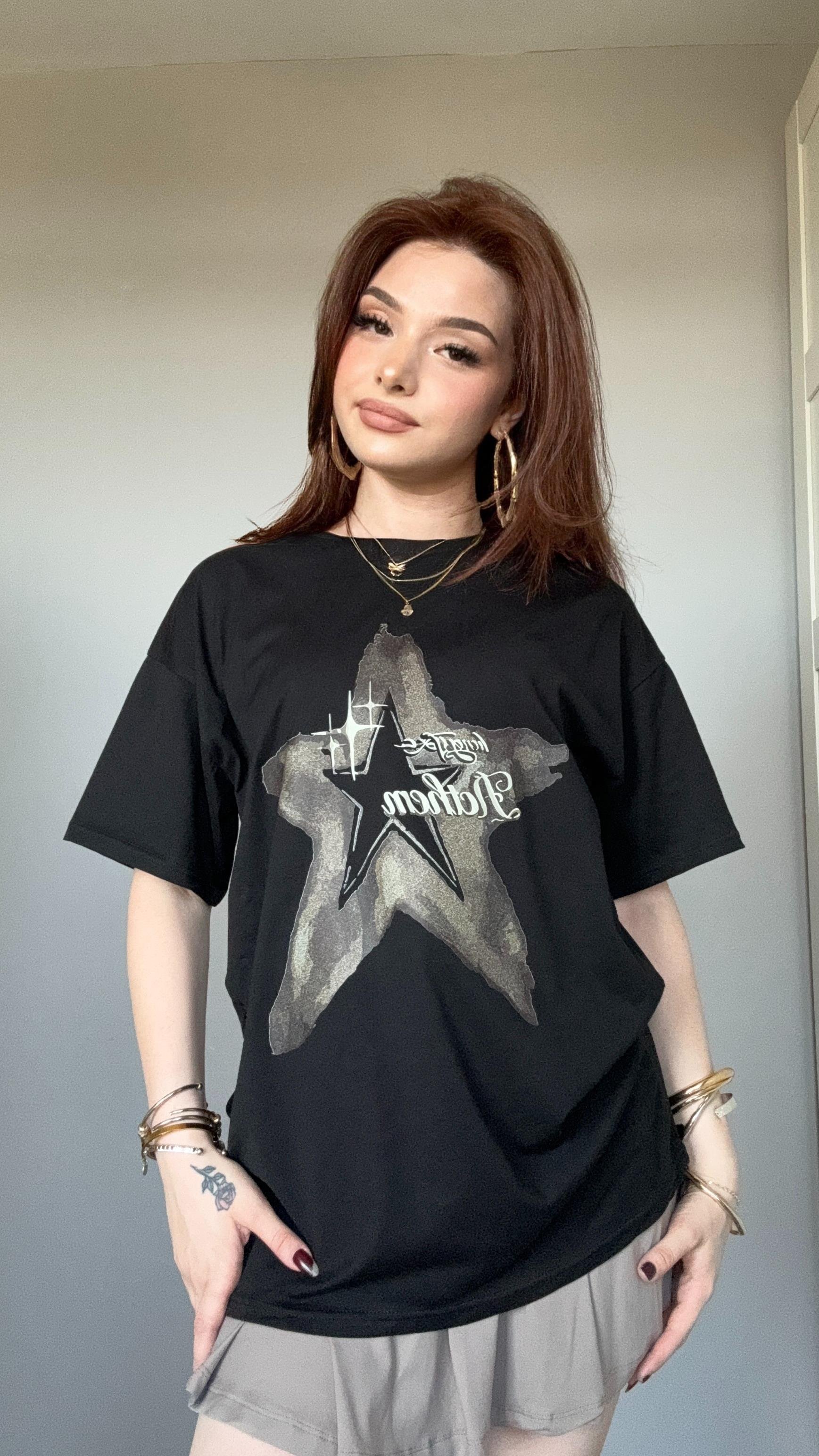 Oversize Star Siyah Tişört 
