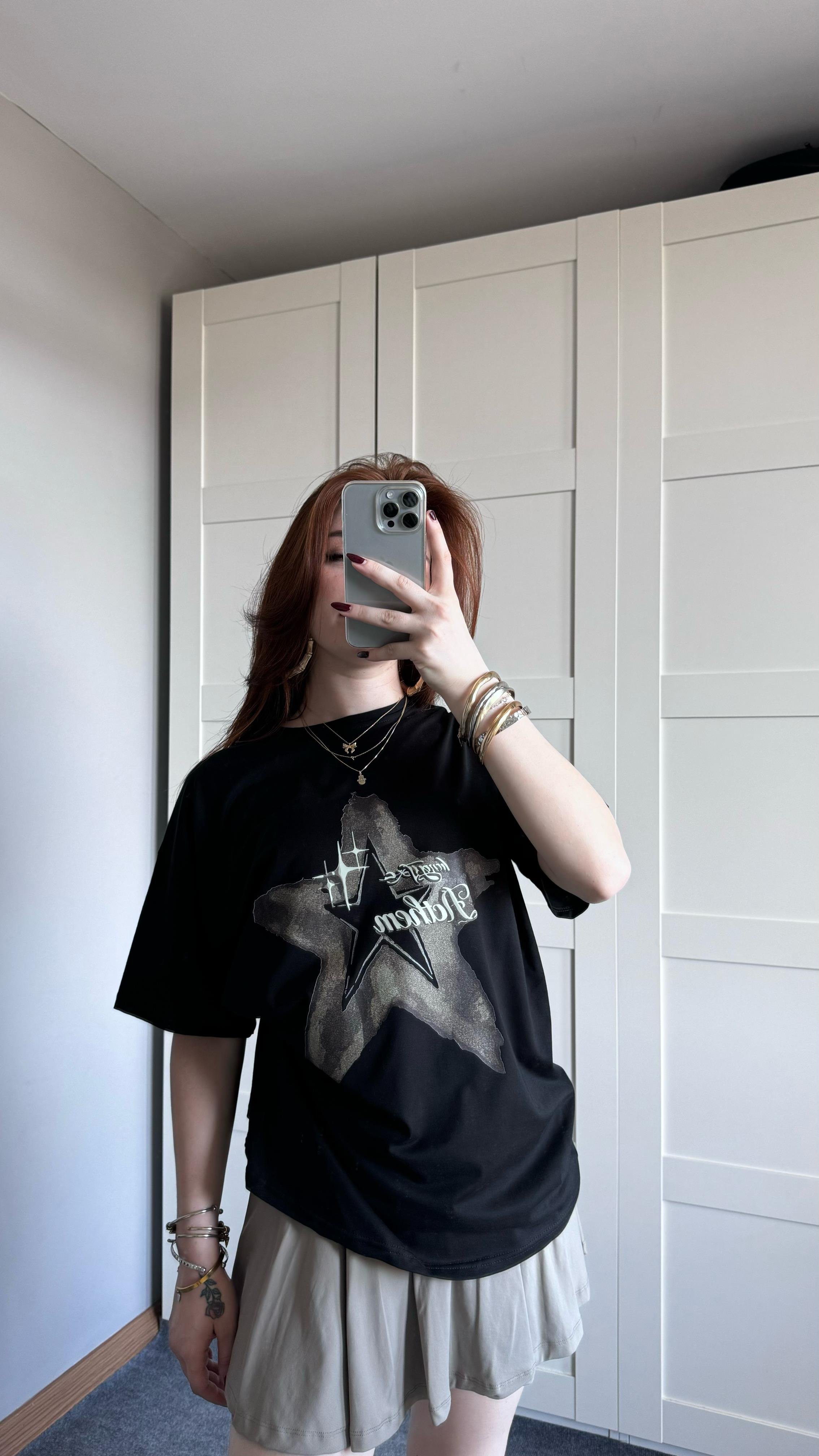 Oversize Star Siyah Tişört 