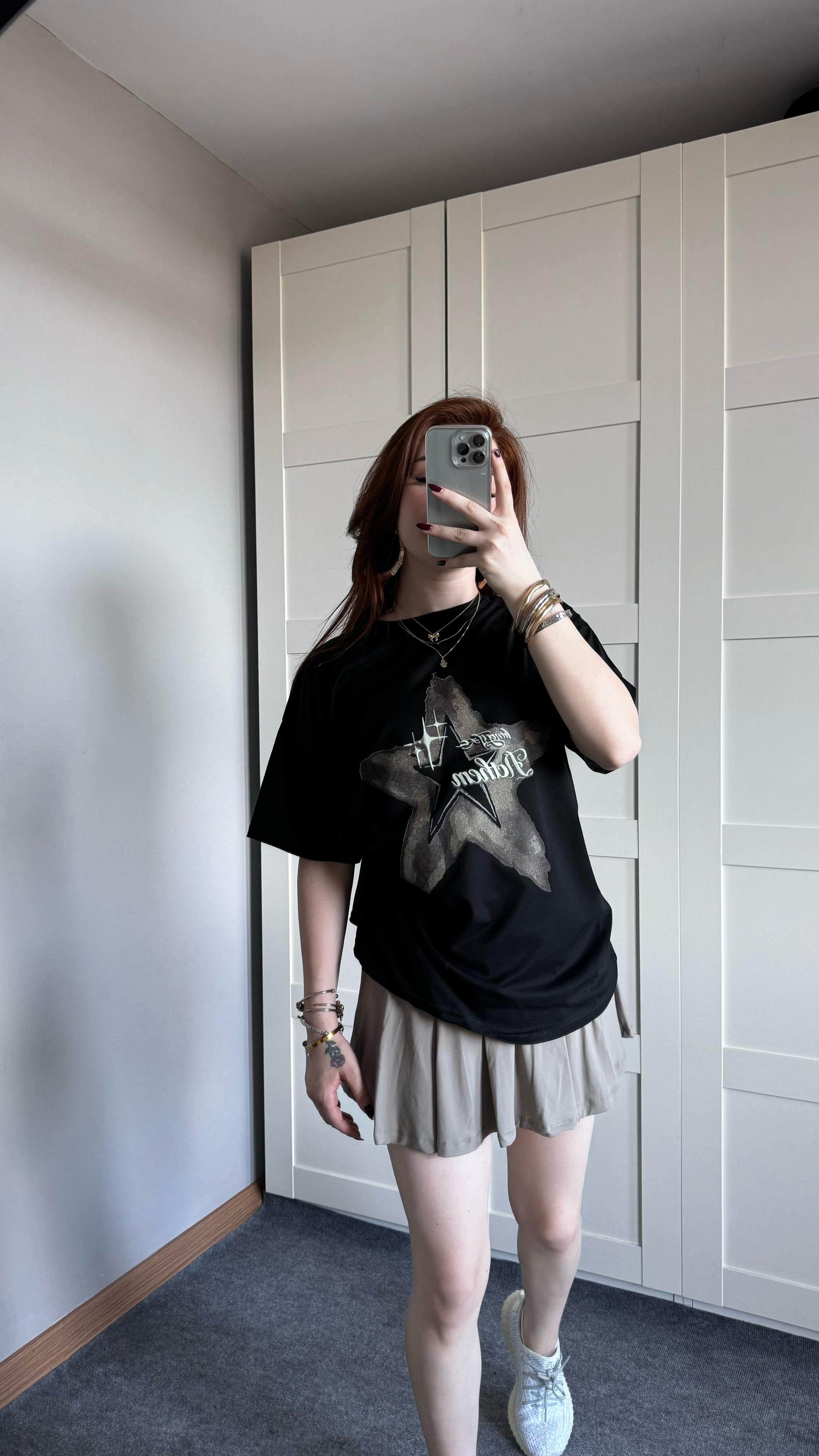 Oversize Star Siyah Tişört 