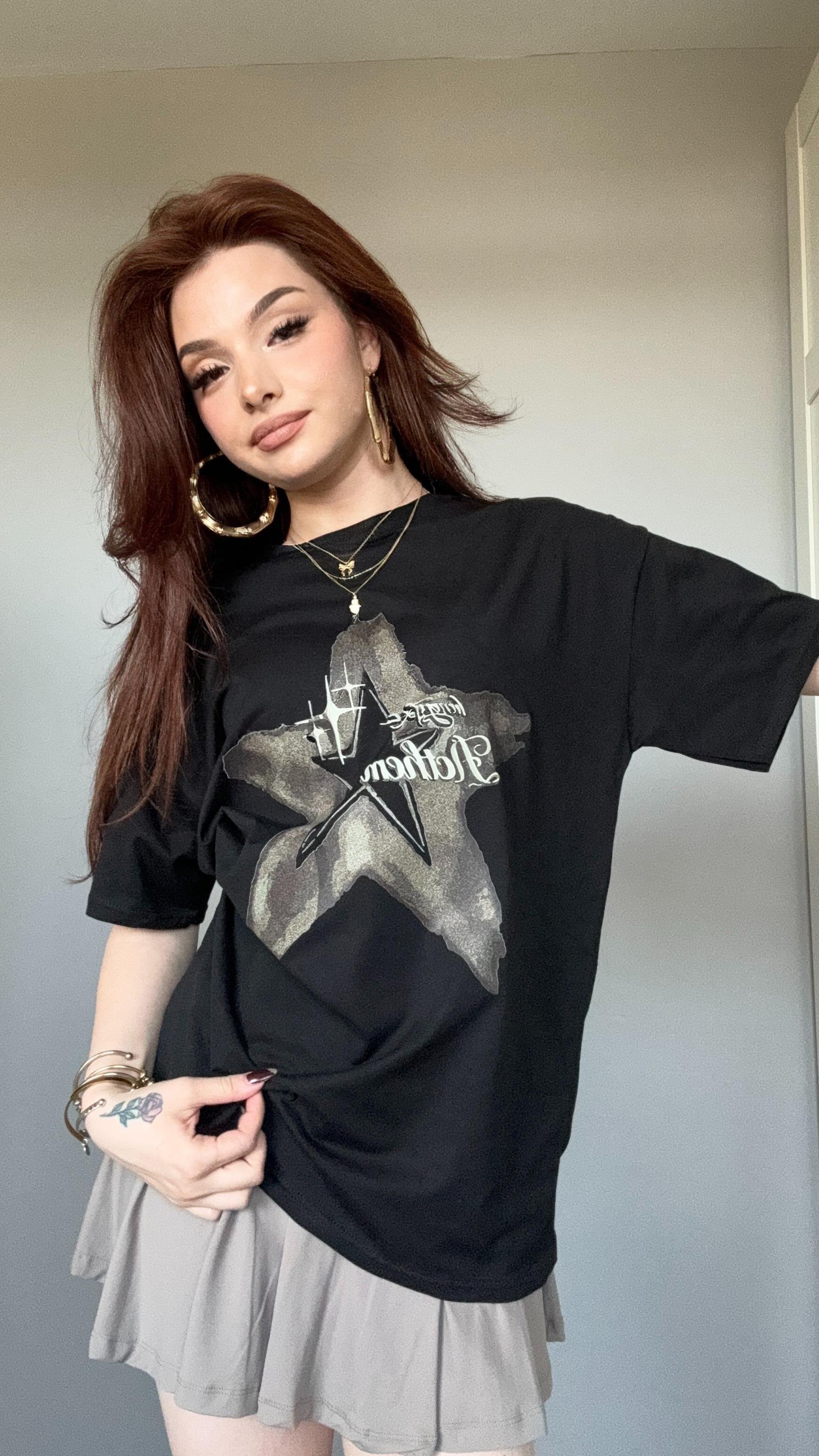 Oversize Star Siyah Tişört 