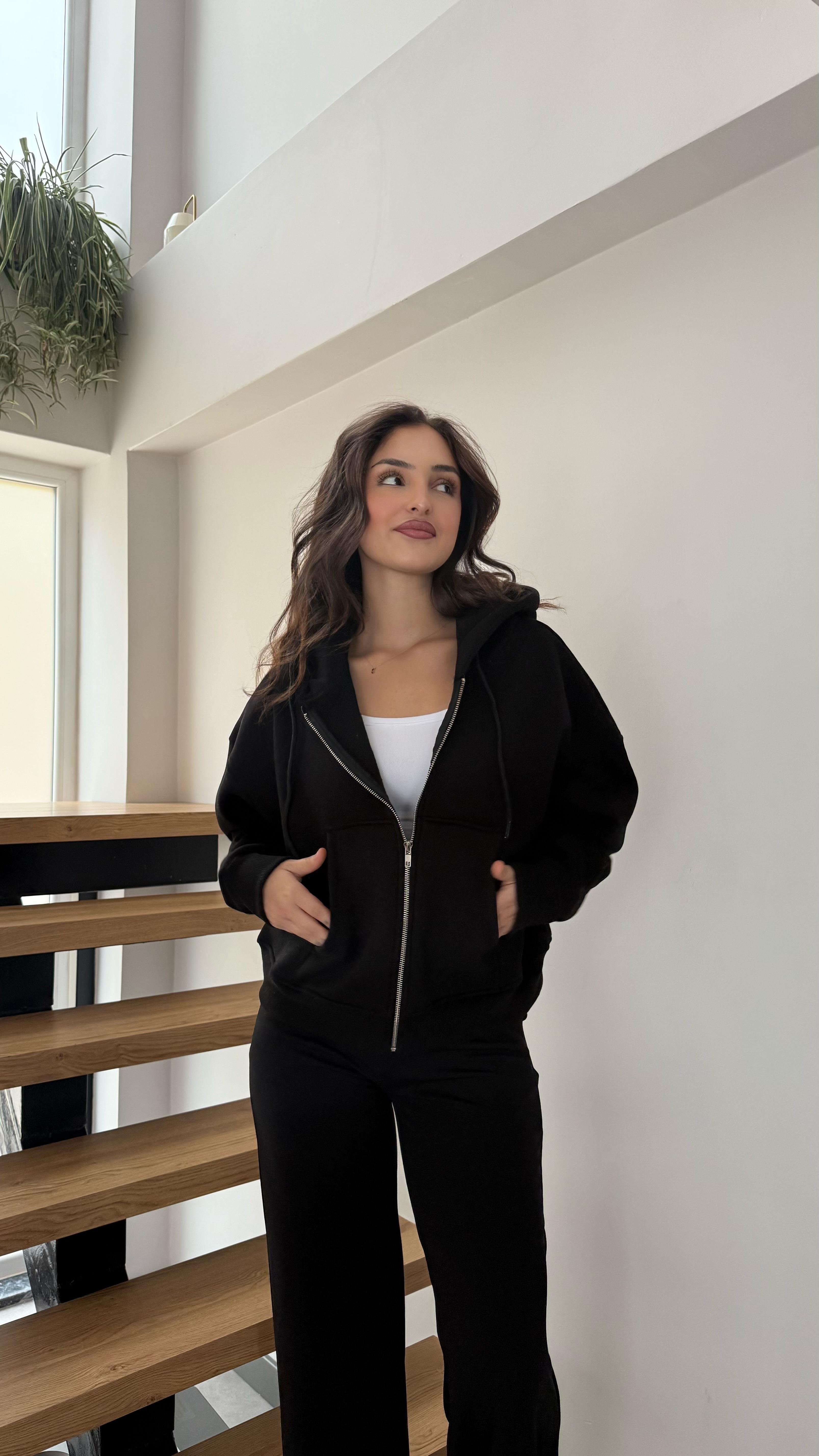 Oversize Üç İplik Hırka Siyah