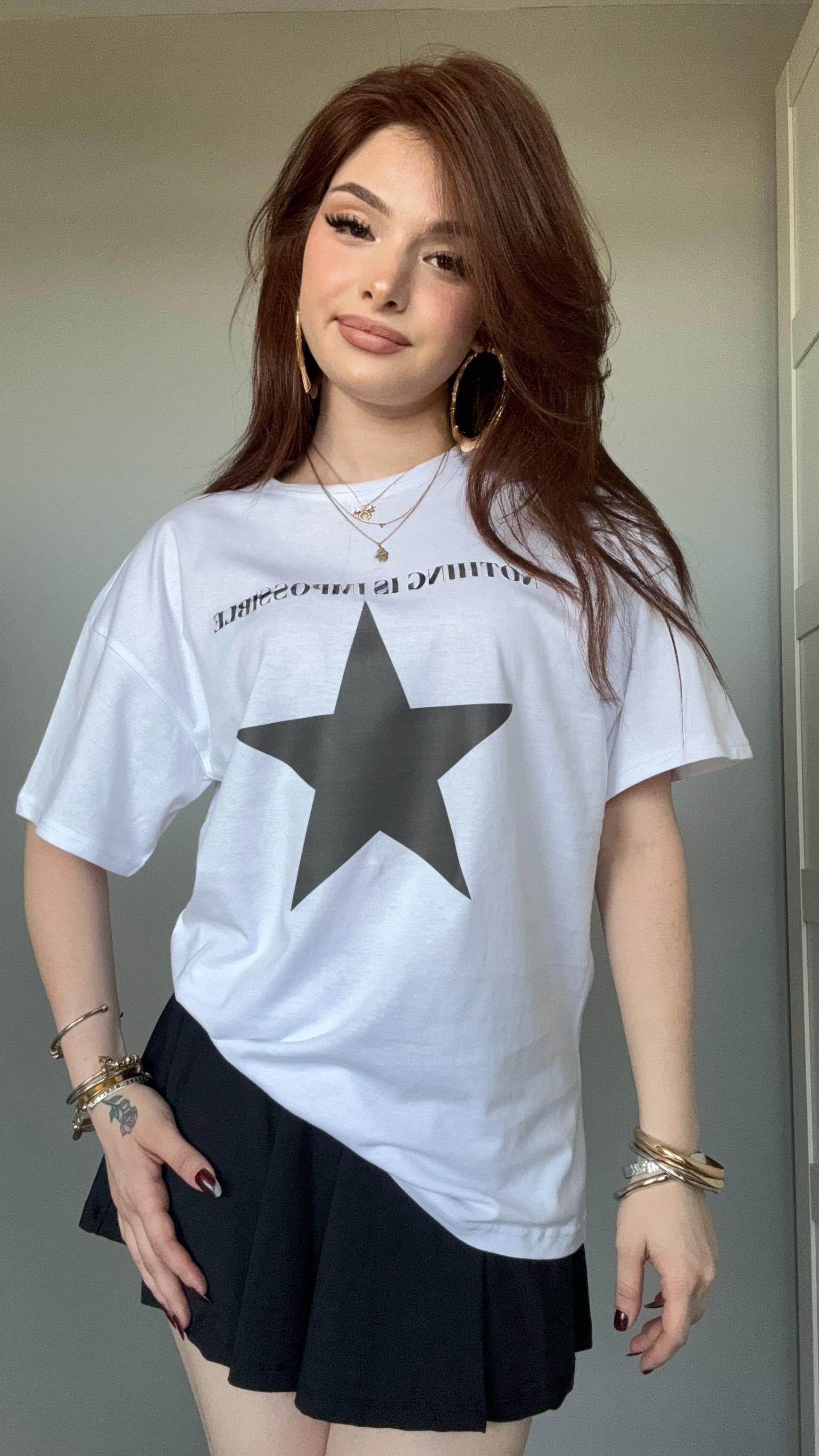 Oversize Yıldız Beyaz Tişört 