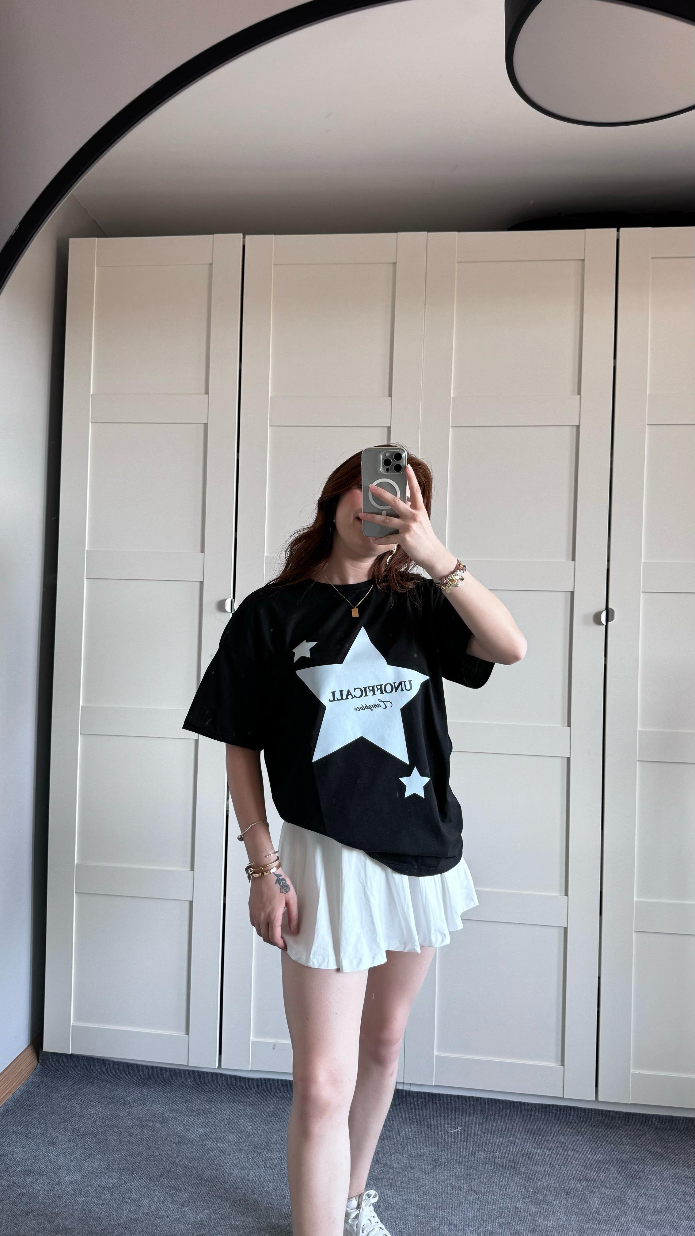Oversize Yıldız Siyah Tişört 
