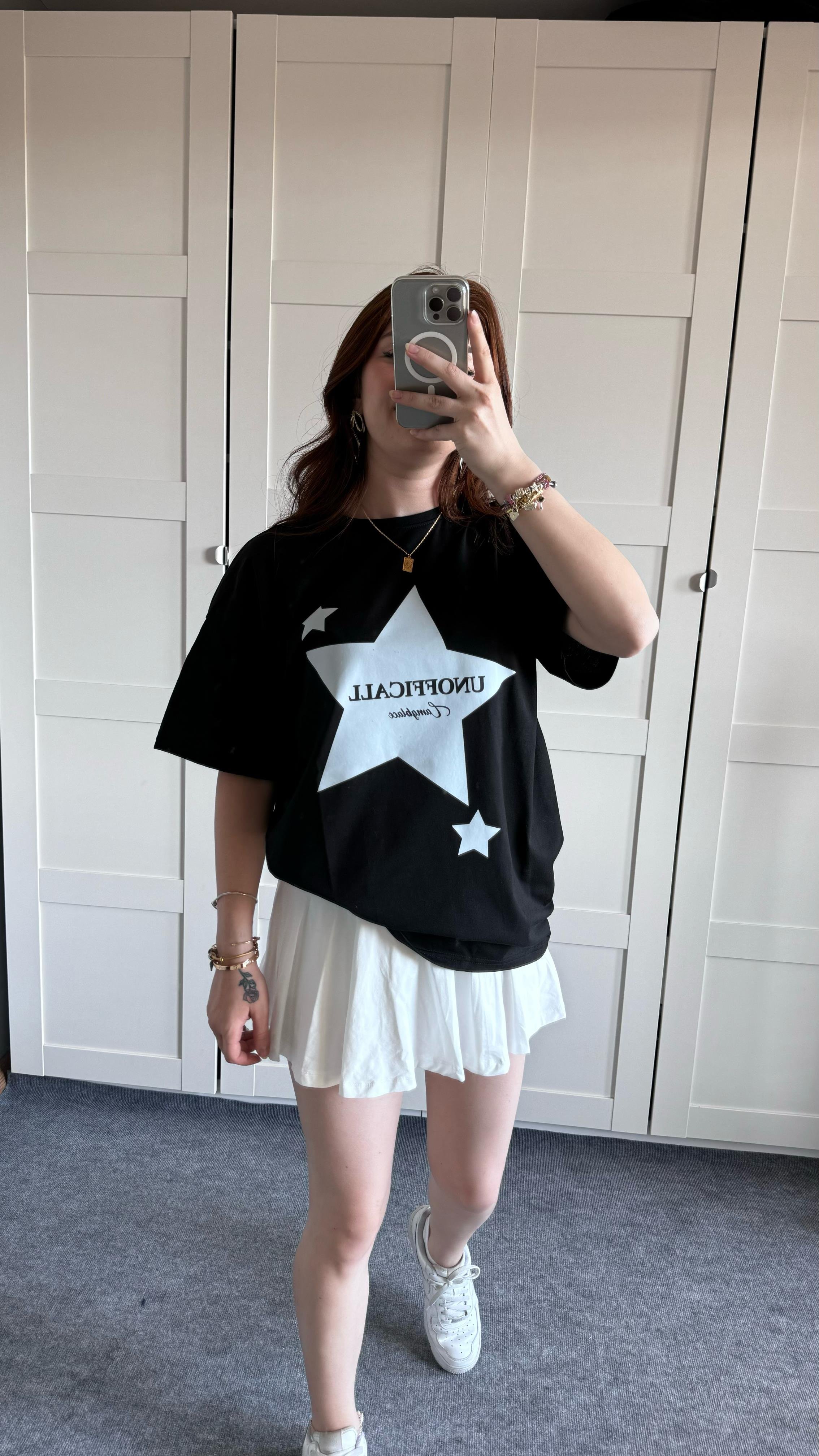 Oversize Yıldız Siyah Tişört 