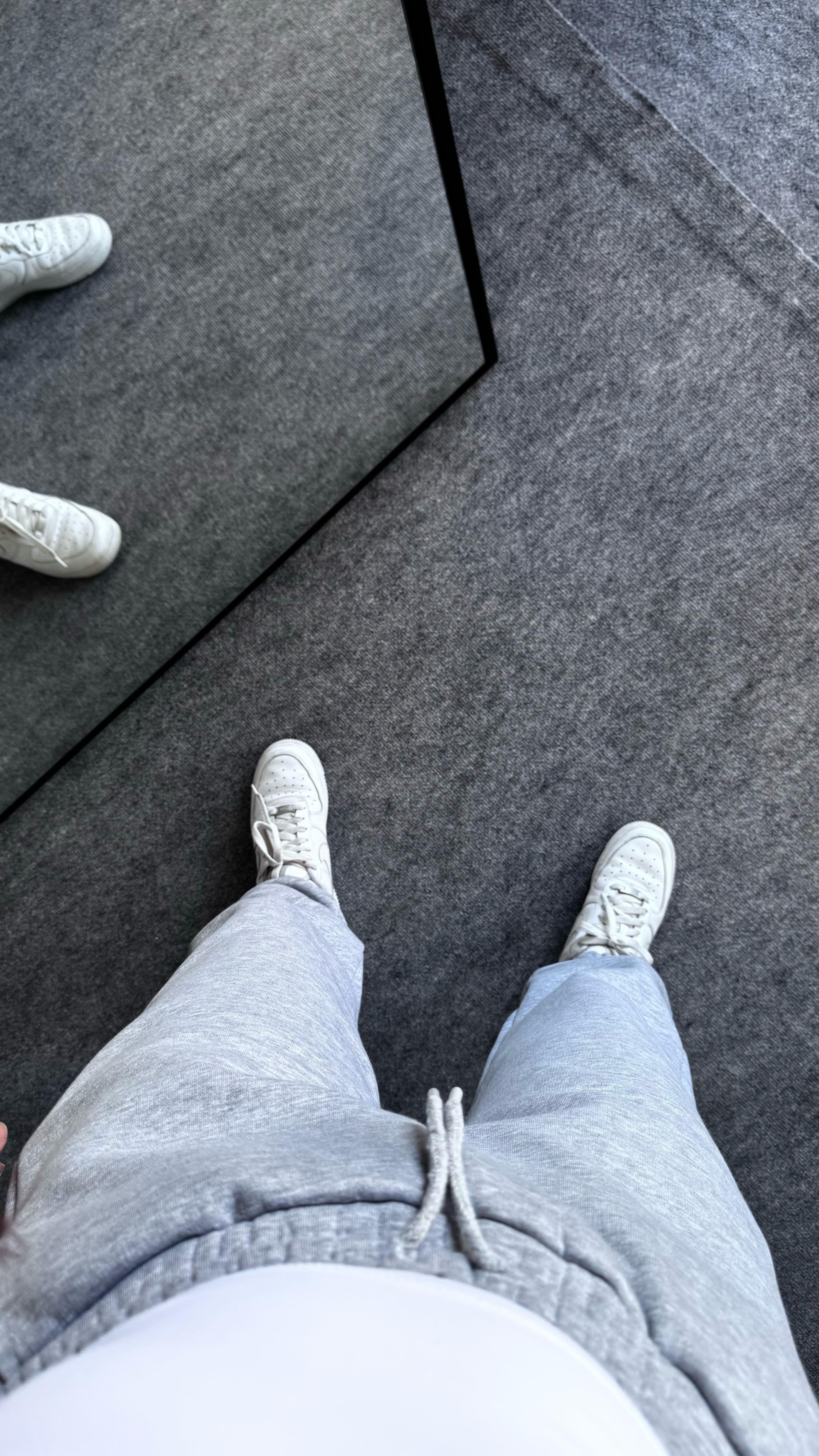 Oversize Yüksek Bel Şardonlu Eşofman Gri