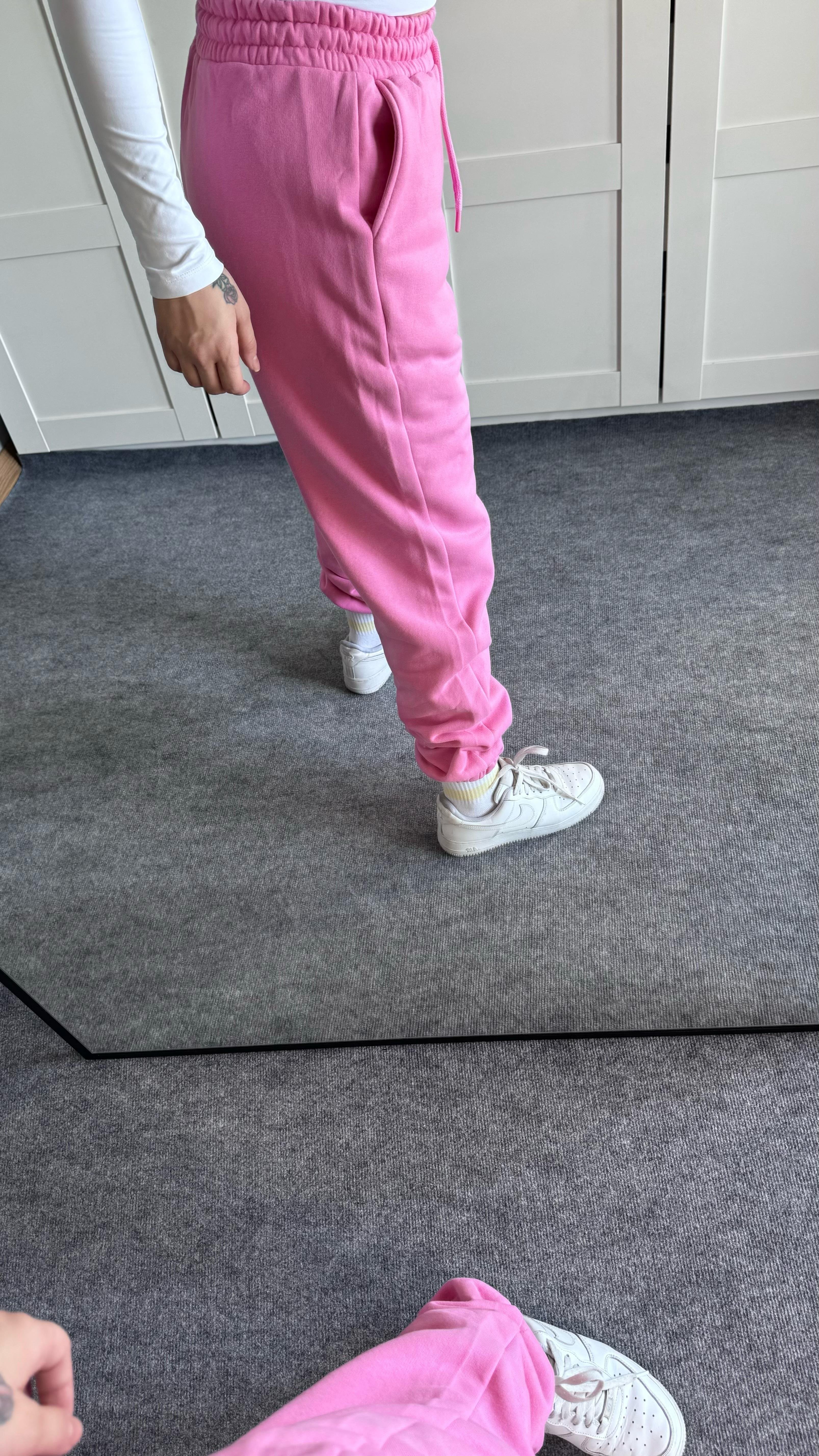 Oversize Yüksek Bel Şardonlu Eşofman Pembe