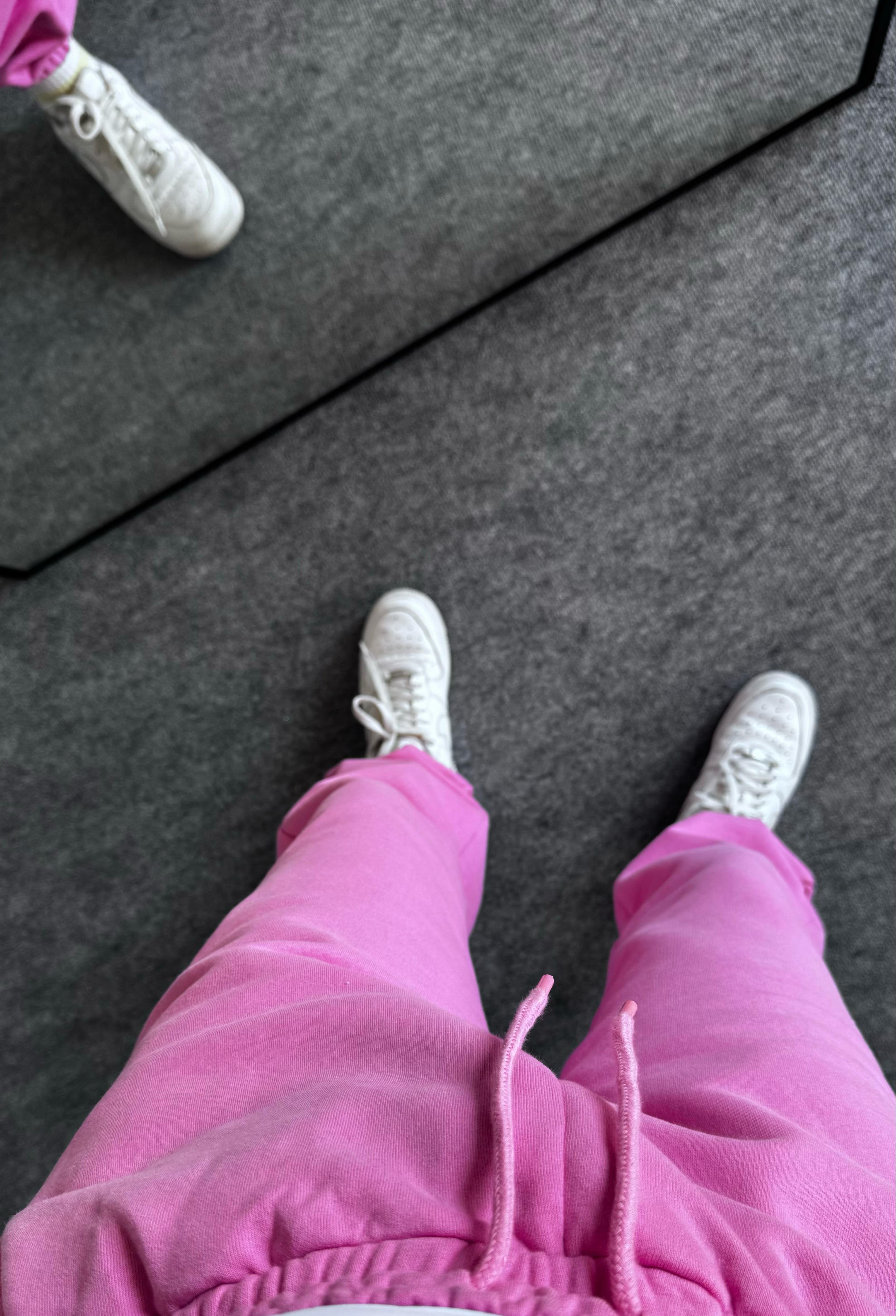Oversize Yüksek Bel Şardonlu Eşofman Pembe