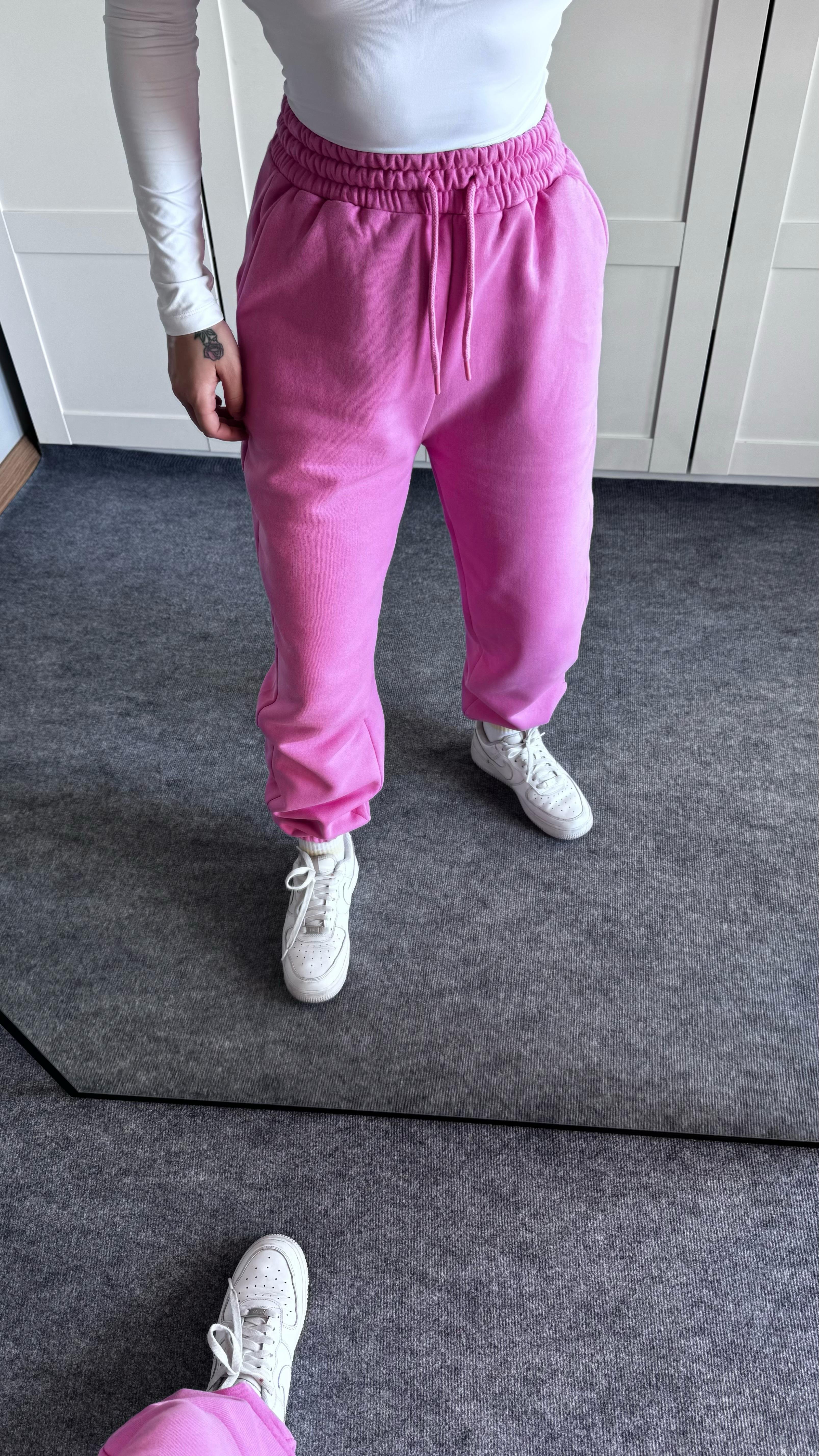 Oversize Yüksek Bel Şardonlu Eşofman Pembe