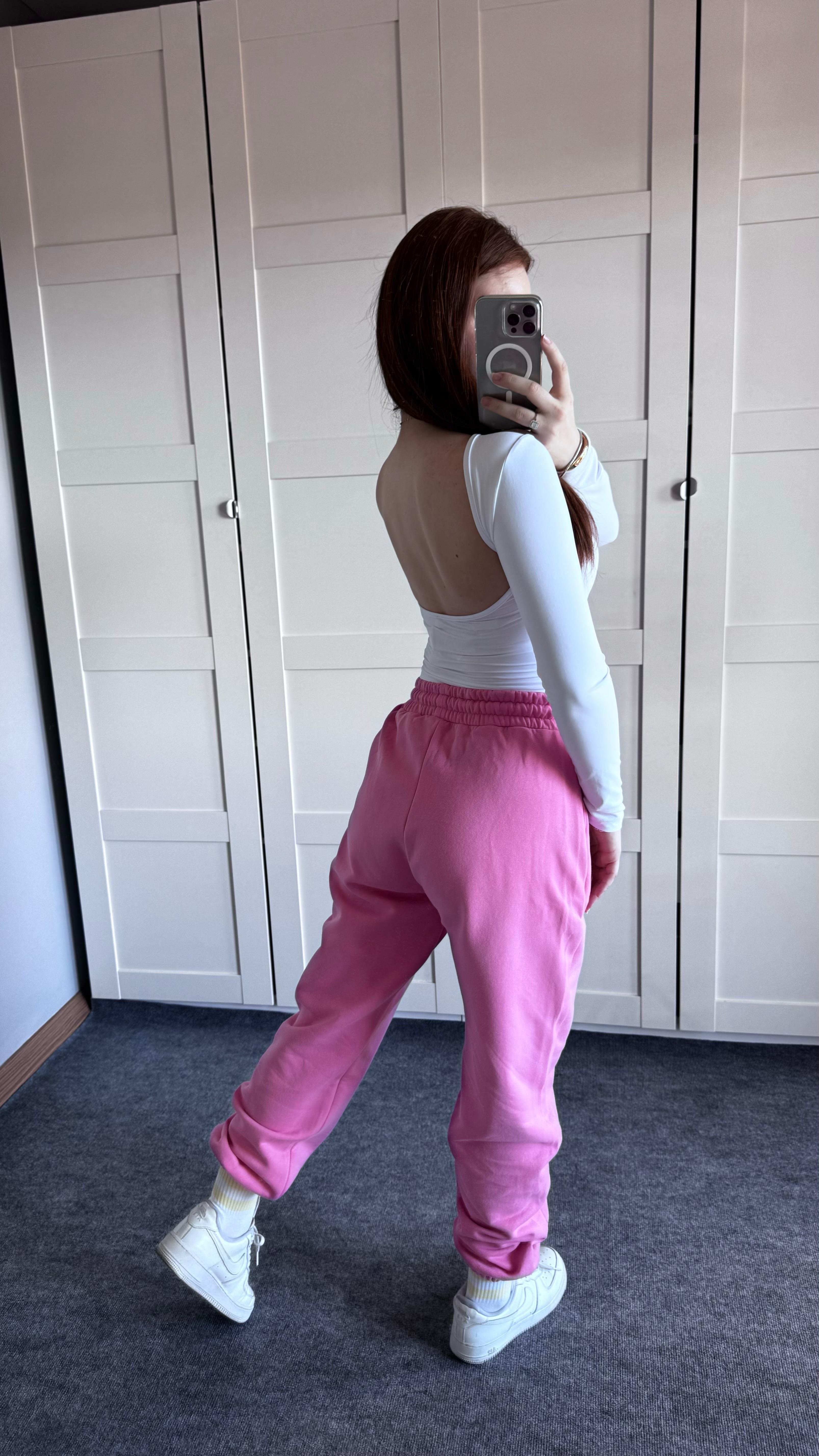 Oversize Yüksek Bel Şardonlu Eşofman Pembe