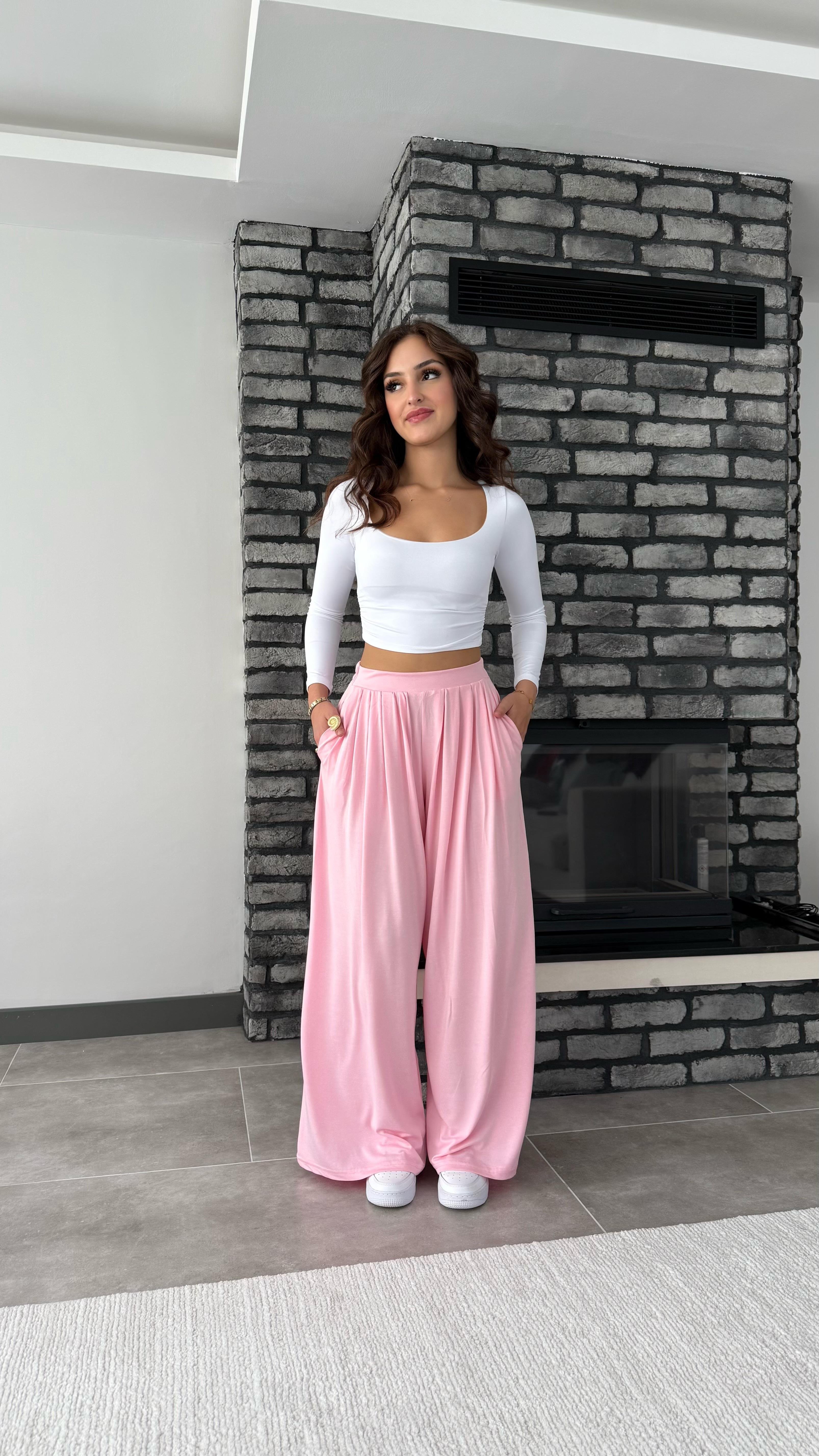 Oys. Modal Karışımlı Dökümlü Pantolon Pembe