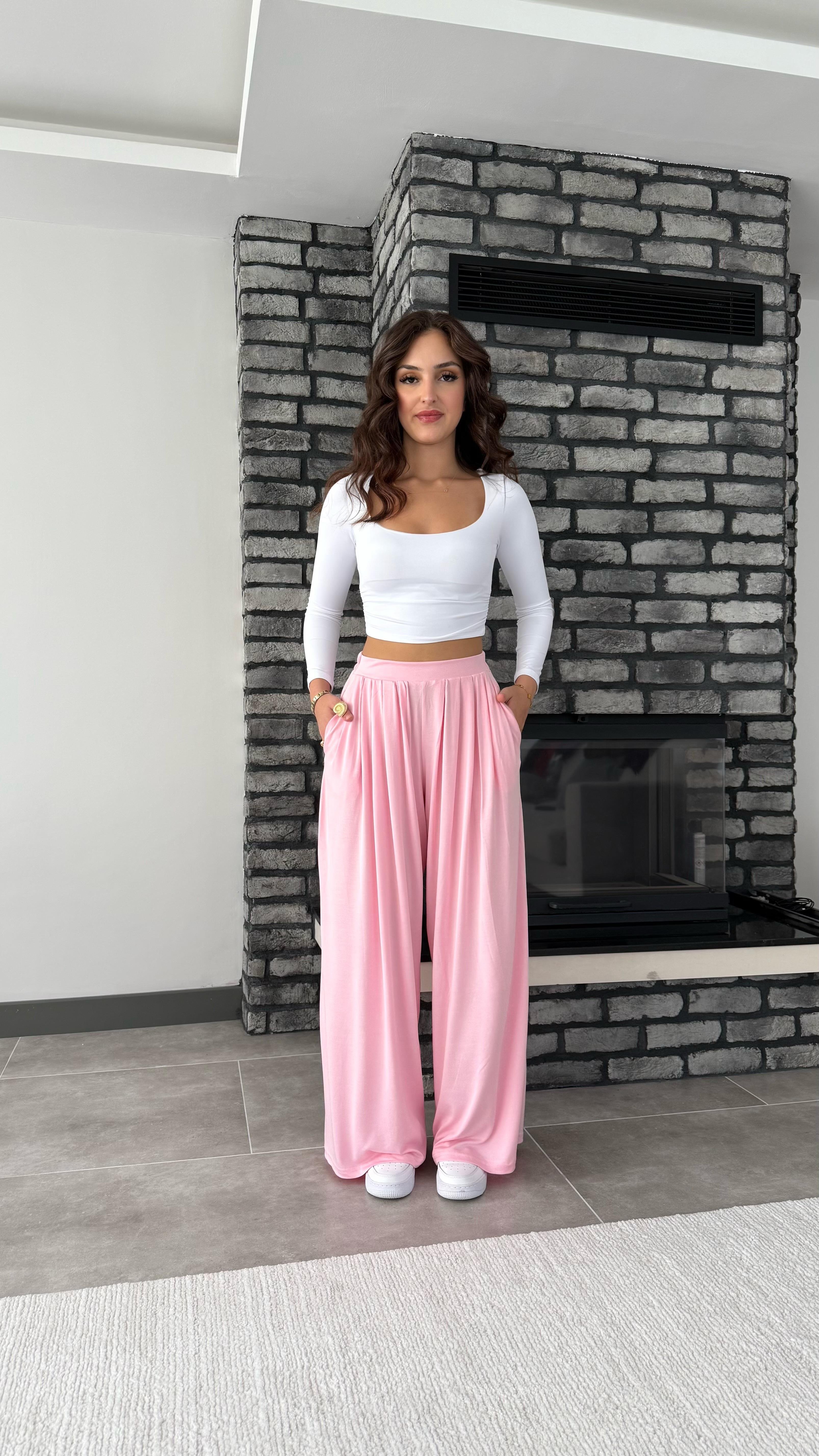 Oys. Modal Karışımlı Dökümlü Pantolon Pembe