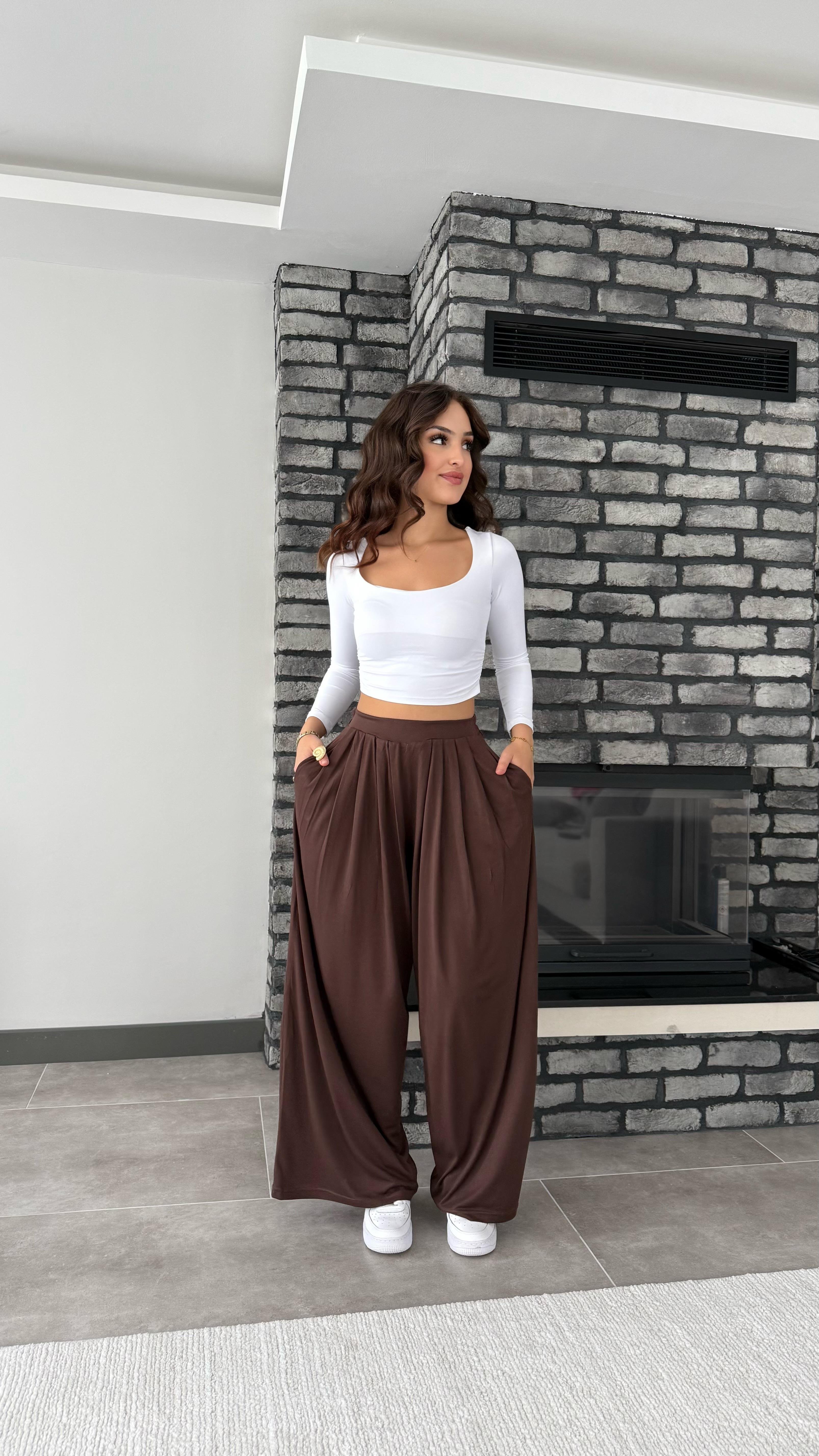 Oys. Modal Karışımlı Dökümlü Pantolon Kahverengi