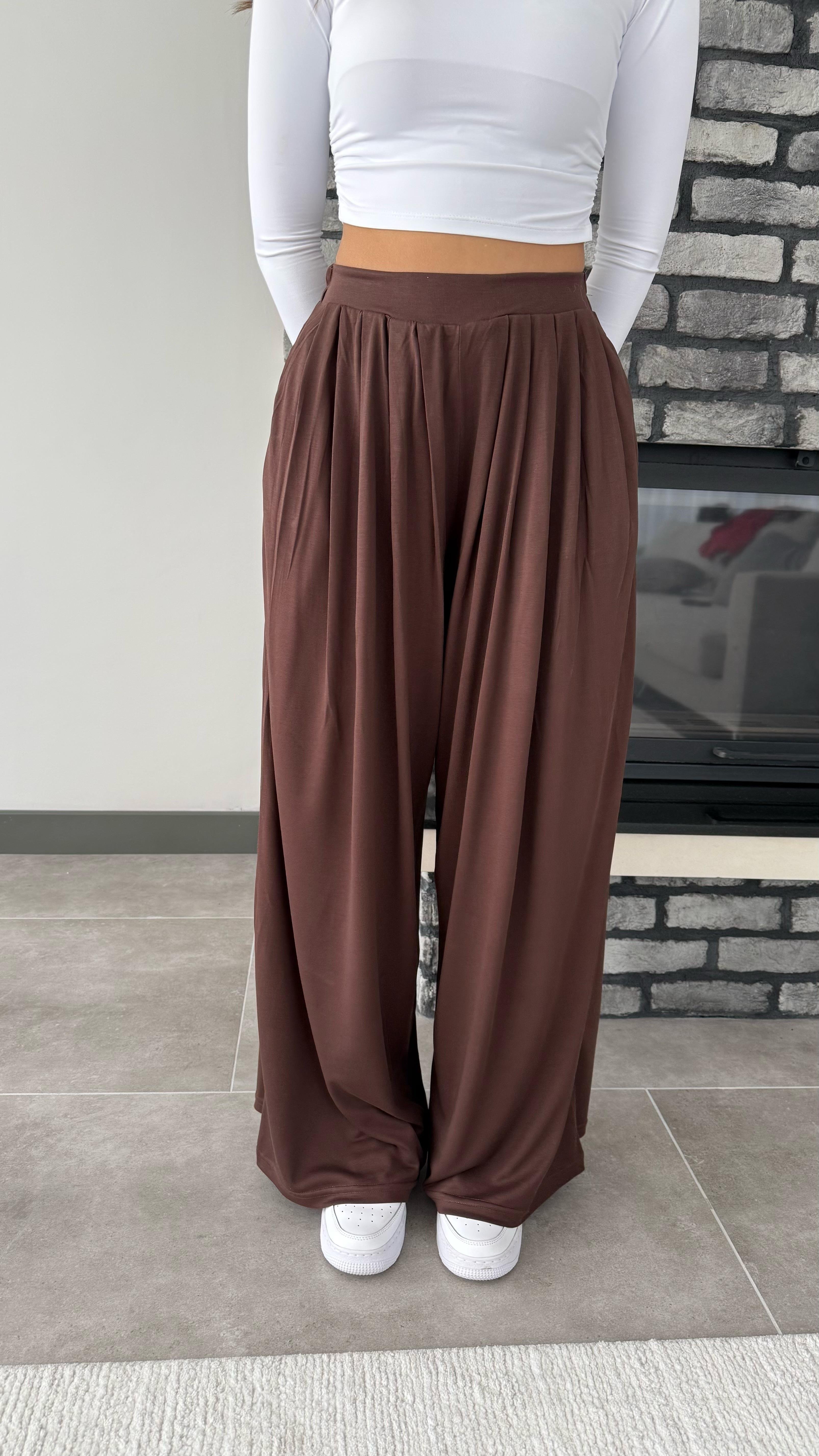 Oys. Modal Karışımlı Dökümlü Pantolon Kahverengi