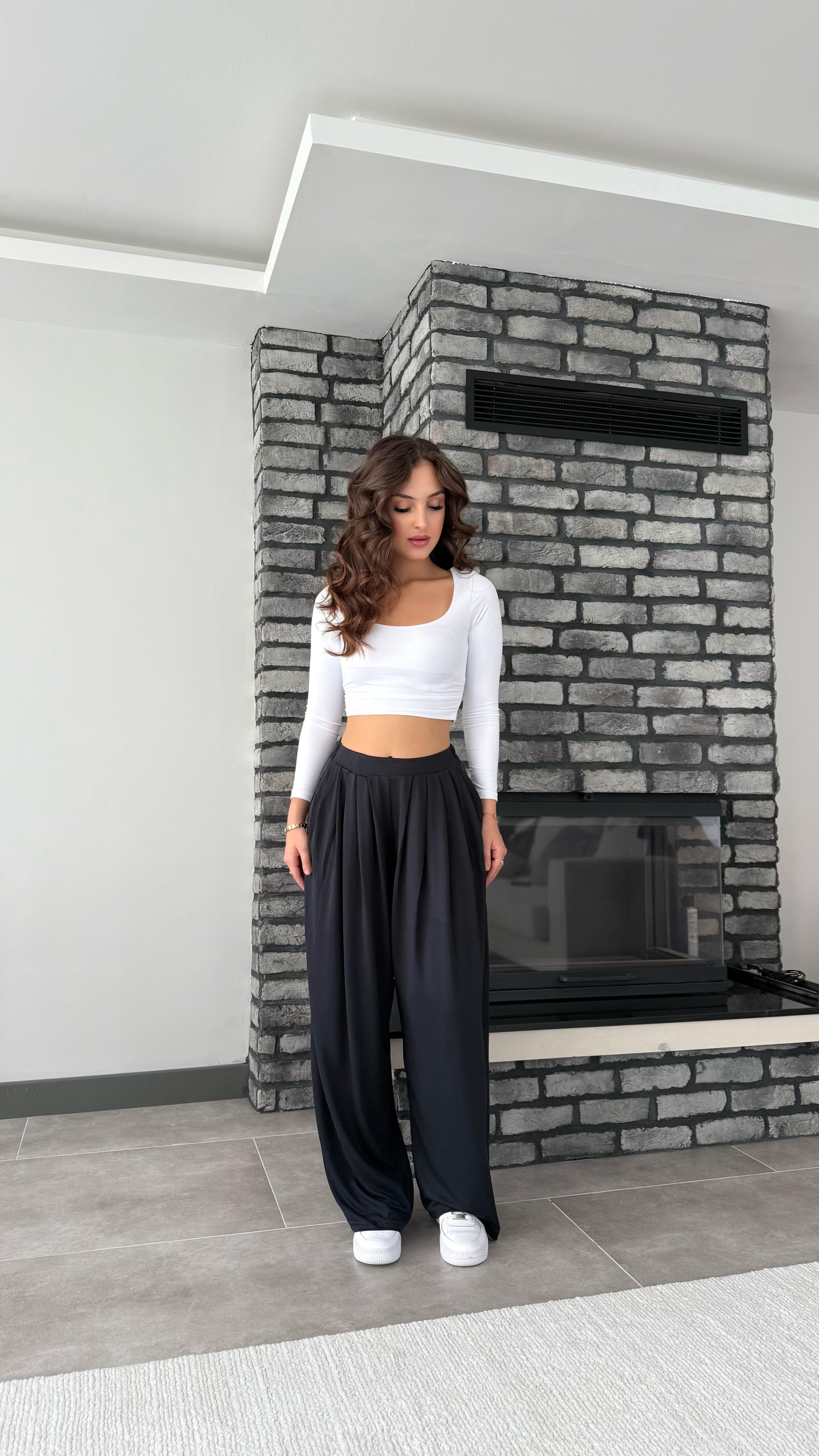 Oys. Modal Karışımlı Dökümlü Pantolon Siyah