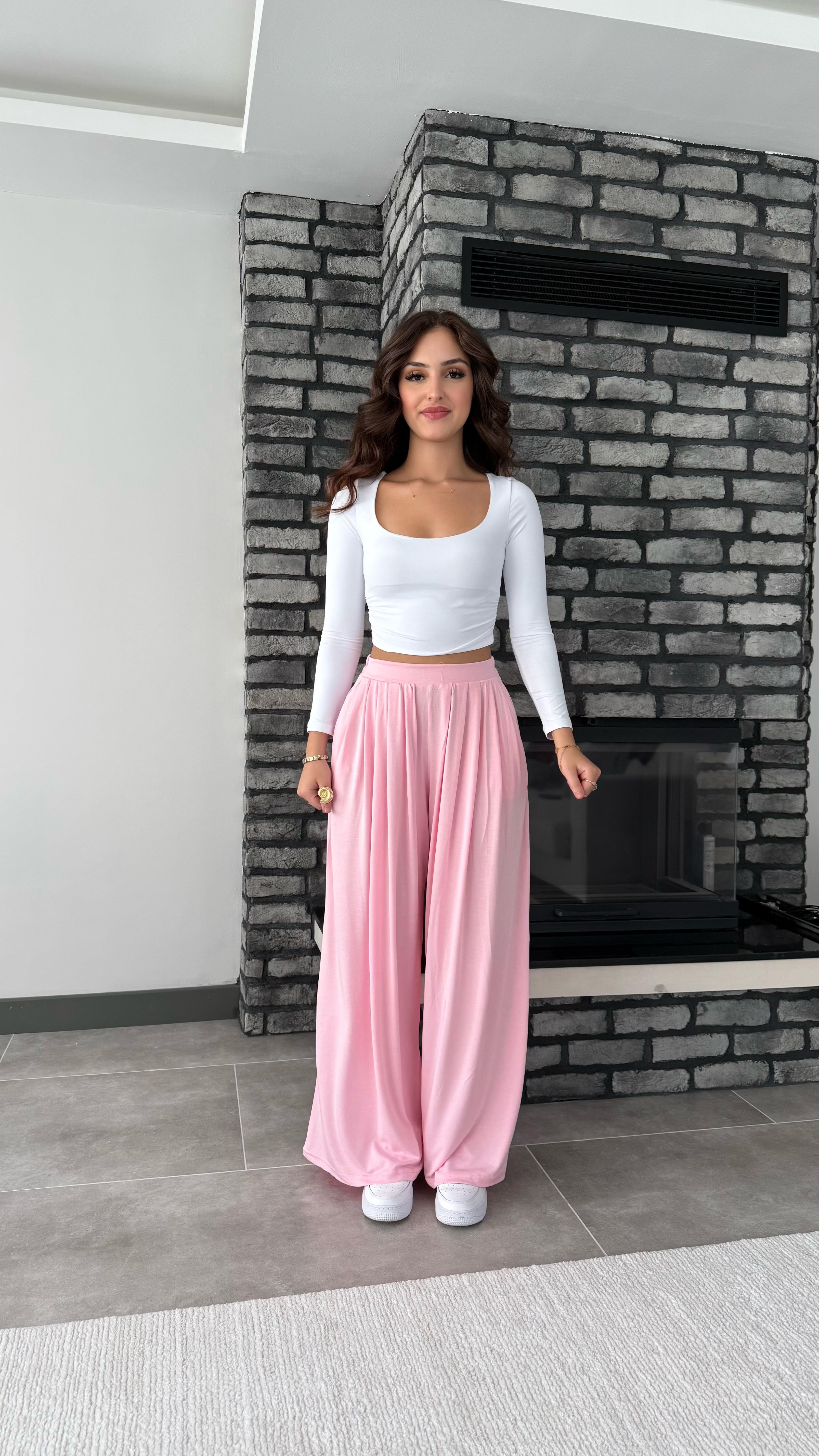 Oys. Modal Karışımlı Dökümlü Pantolon Pembe