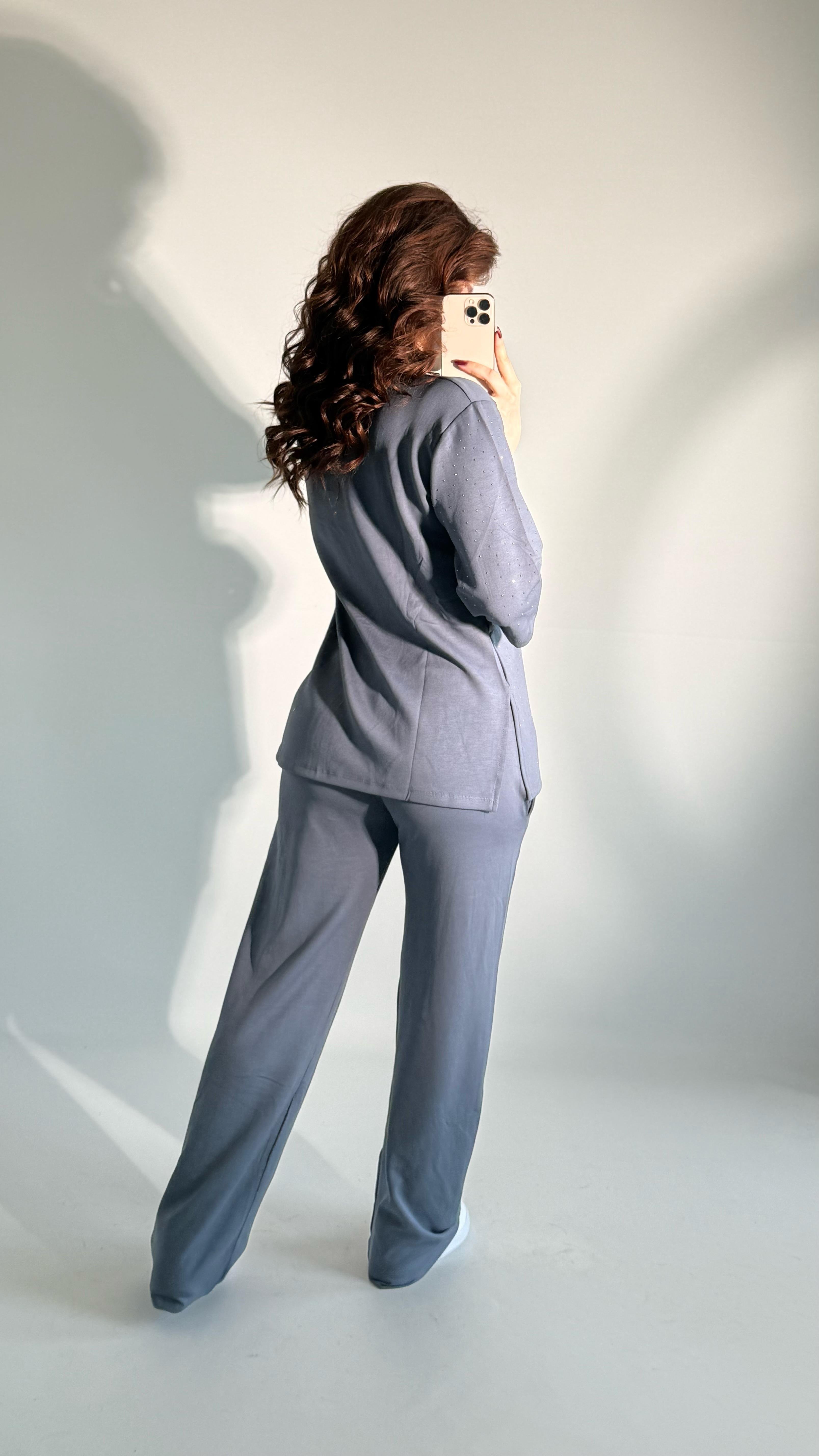 Oys. Taşlı Yarım Kol Takım Gri