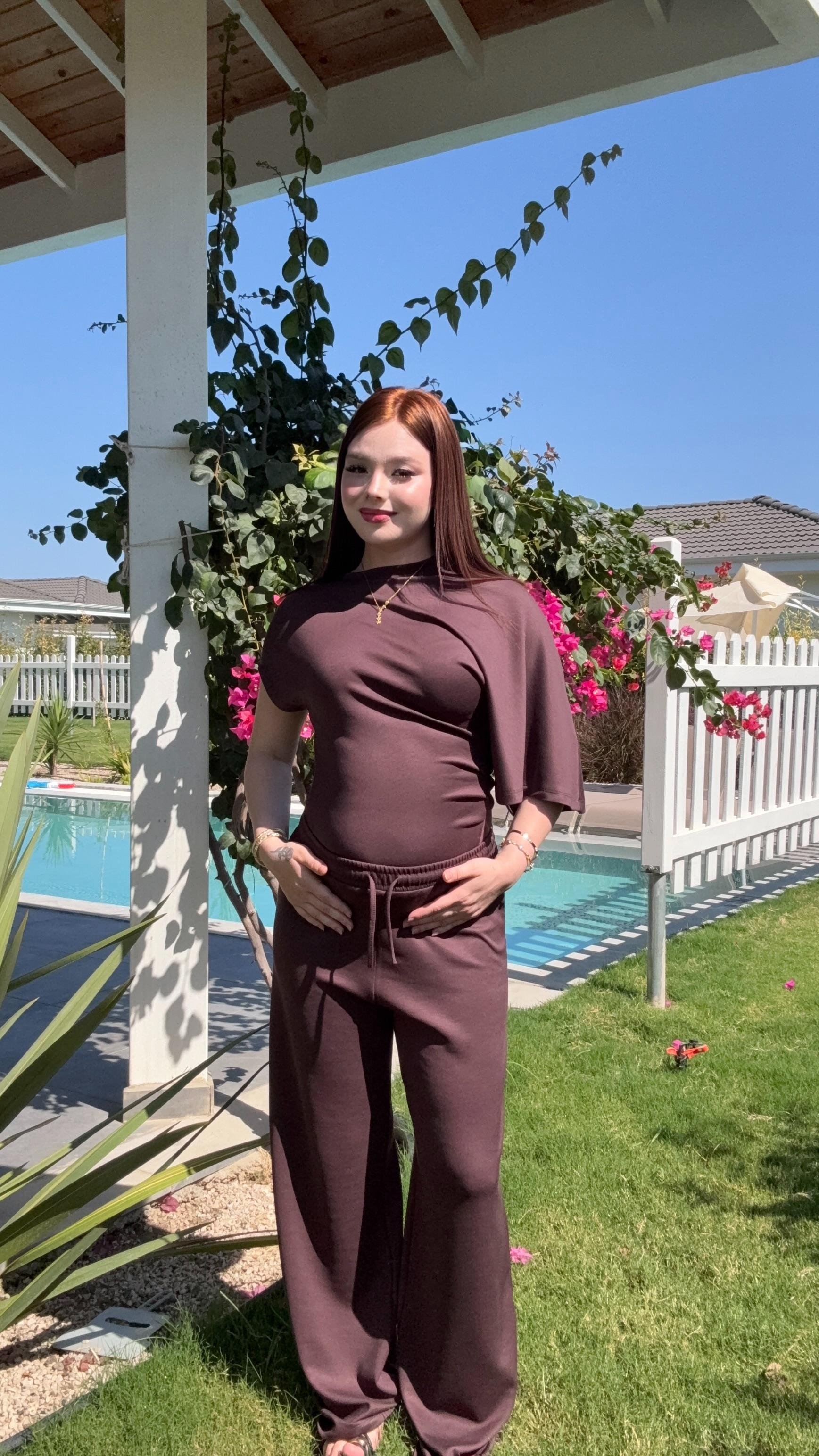 Oys. Modal Yarasa Kol Takım Kahverengi