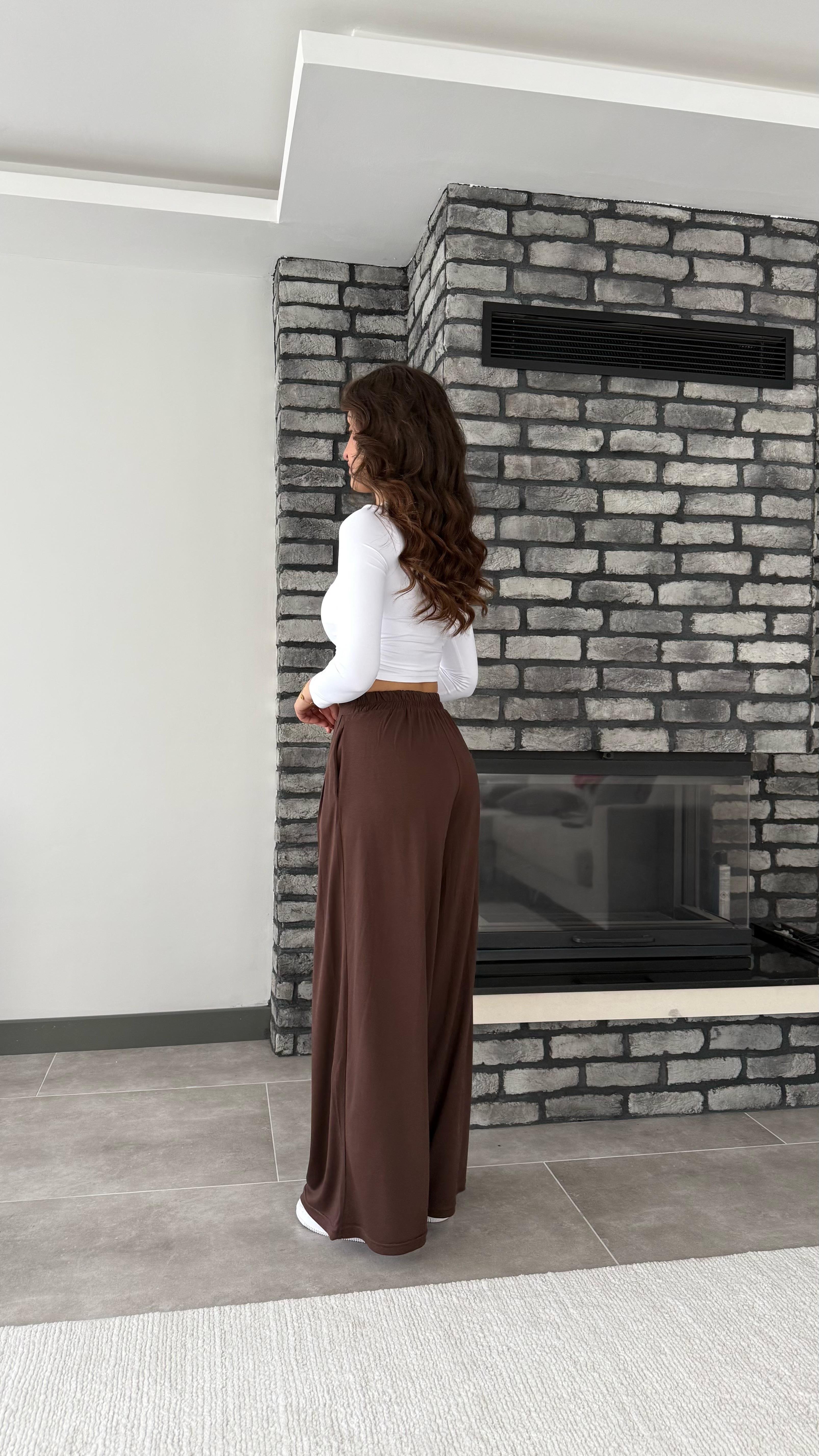 Oys. Modal Karışımlı Dökümlü Pantolon Kahverengi