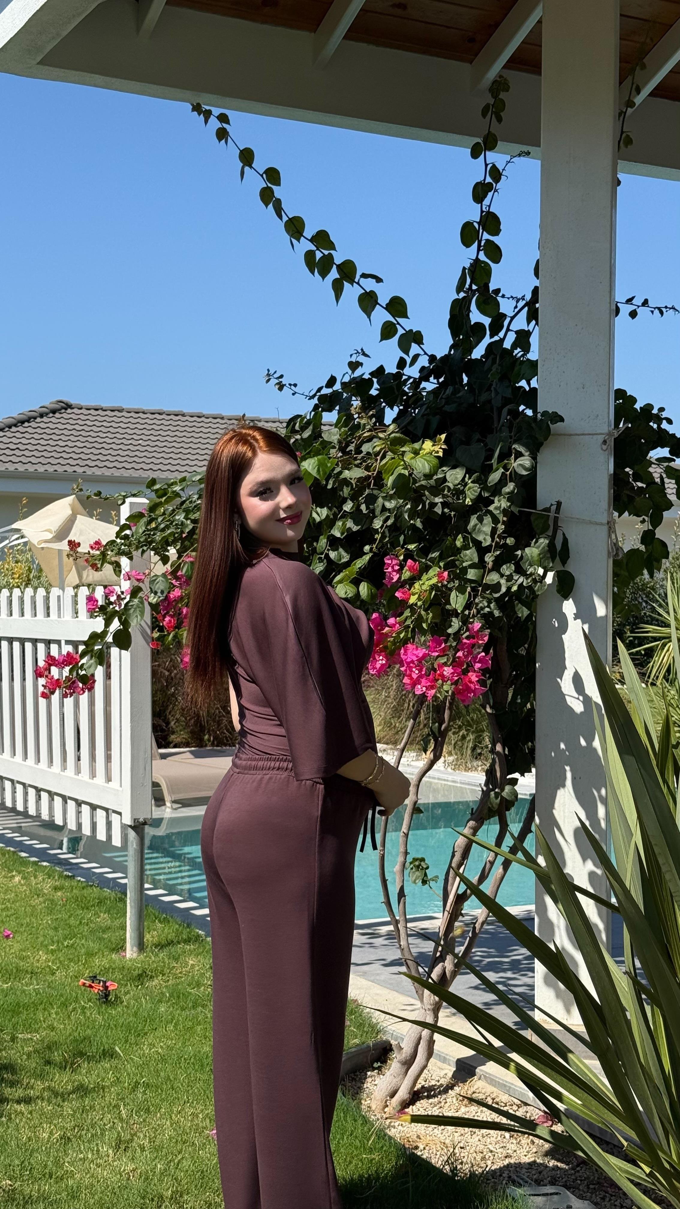 Oys. Modal Yarasa Kol Takım Kahverengi